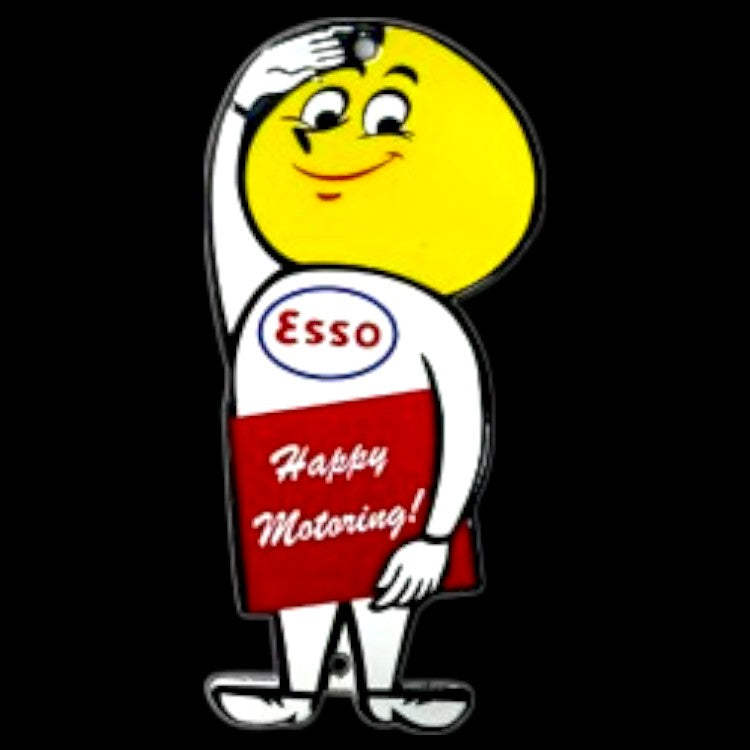 Esso Oil Drop Man Happy Motoring Die Cut Porcelain Vintage Metal Sign
