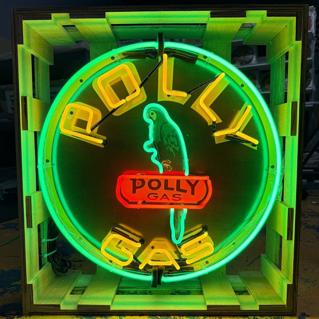 Polly Gas LF Round Single-Sided Neon Porcelain Box Sign
