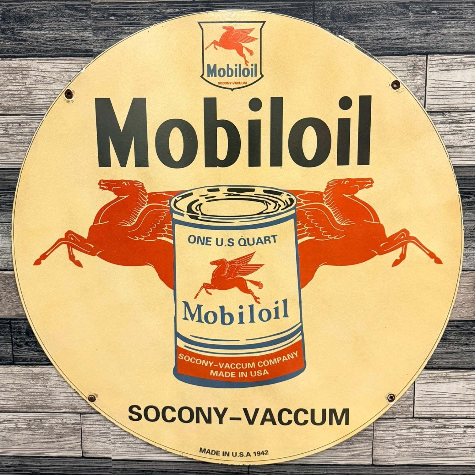 Socony Mobiloil Dueling Pegasus Large Porcelain Enamel Sign