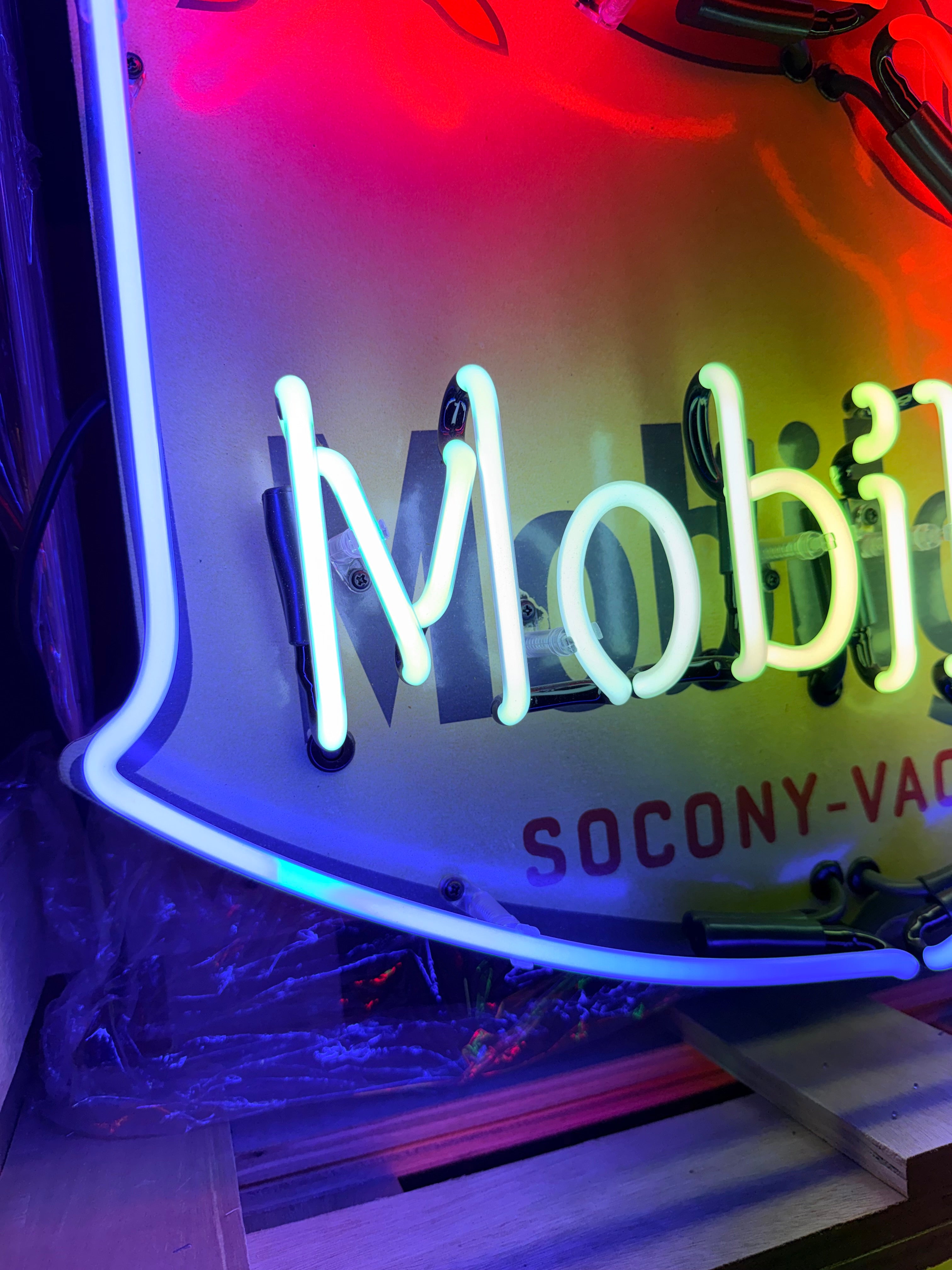 Mobilgas Pegasus Die Cut Shield Neon Porcelain Sign — Socony-Vacuum | Real Hand-Blown Glass & Porcelain