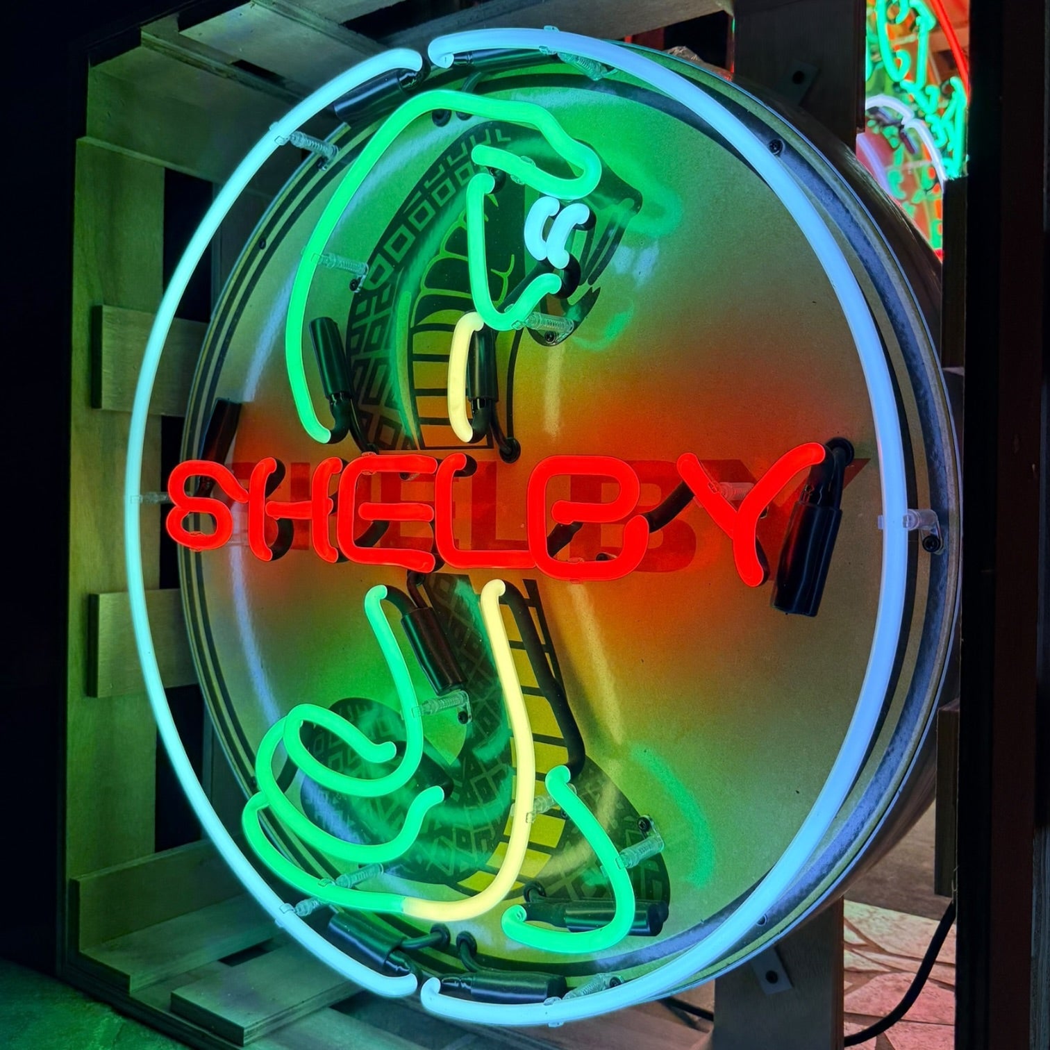 Shelby Cobra Vintage Ford Muscle Neon Porcelain Enamel Sign with Can