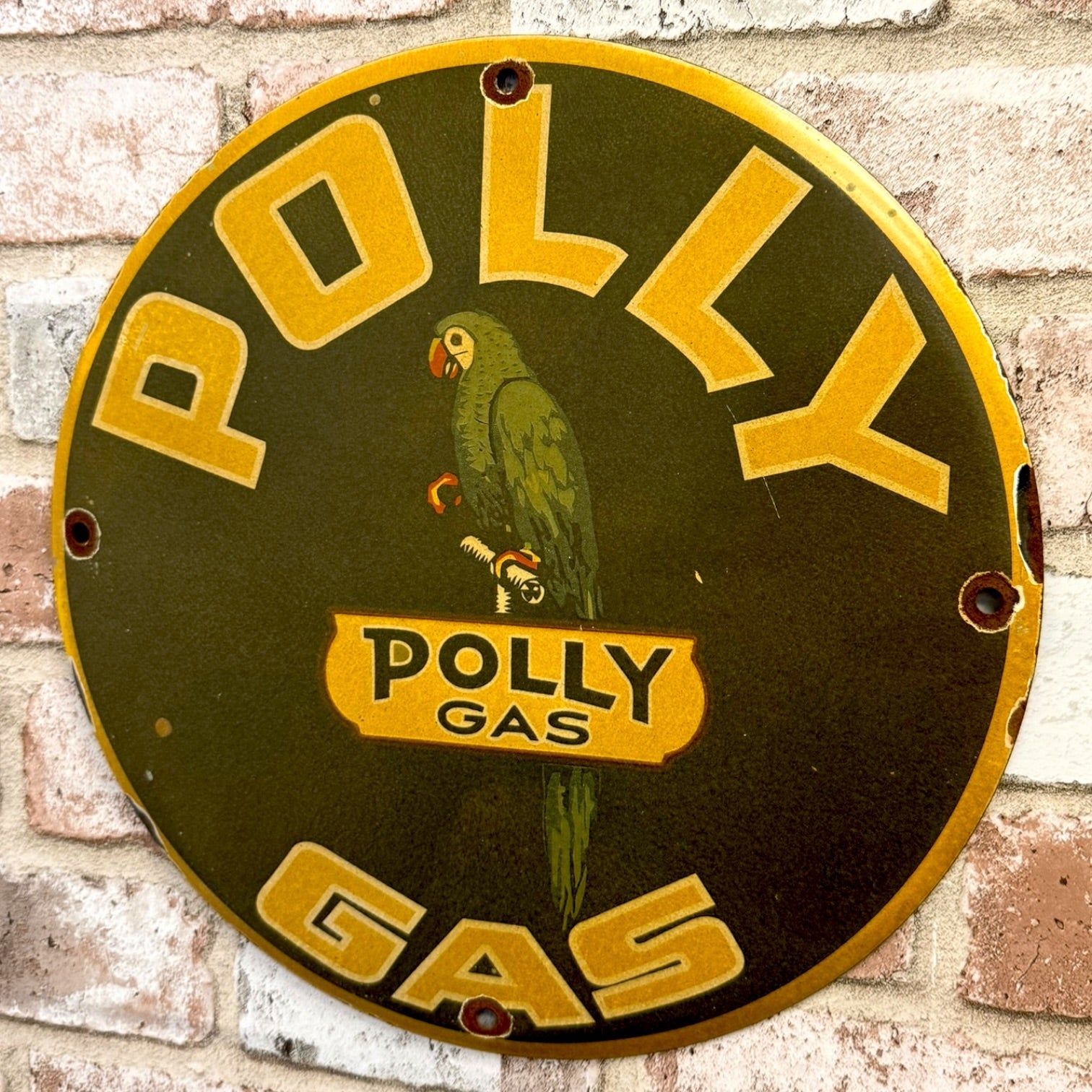 Polly Gasoline Vintage Porcelain Enamel Pump Plate Sign