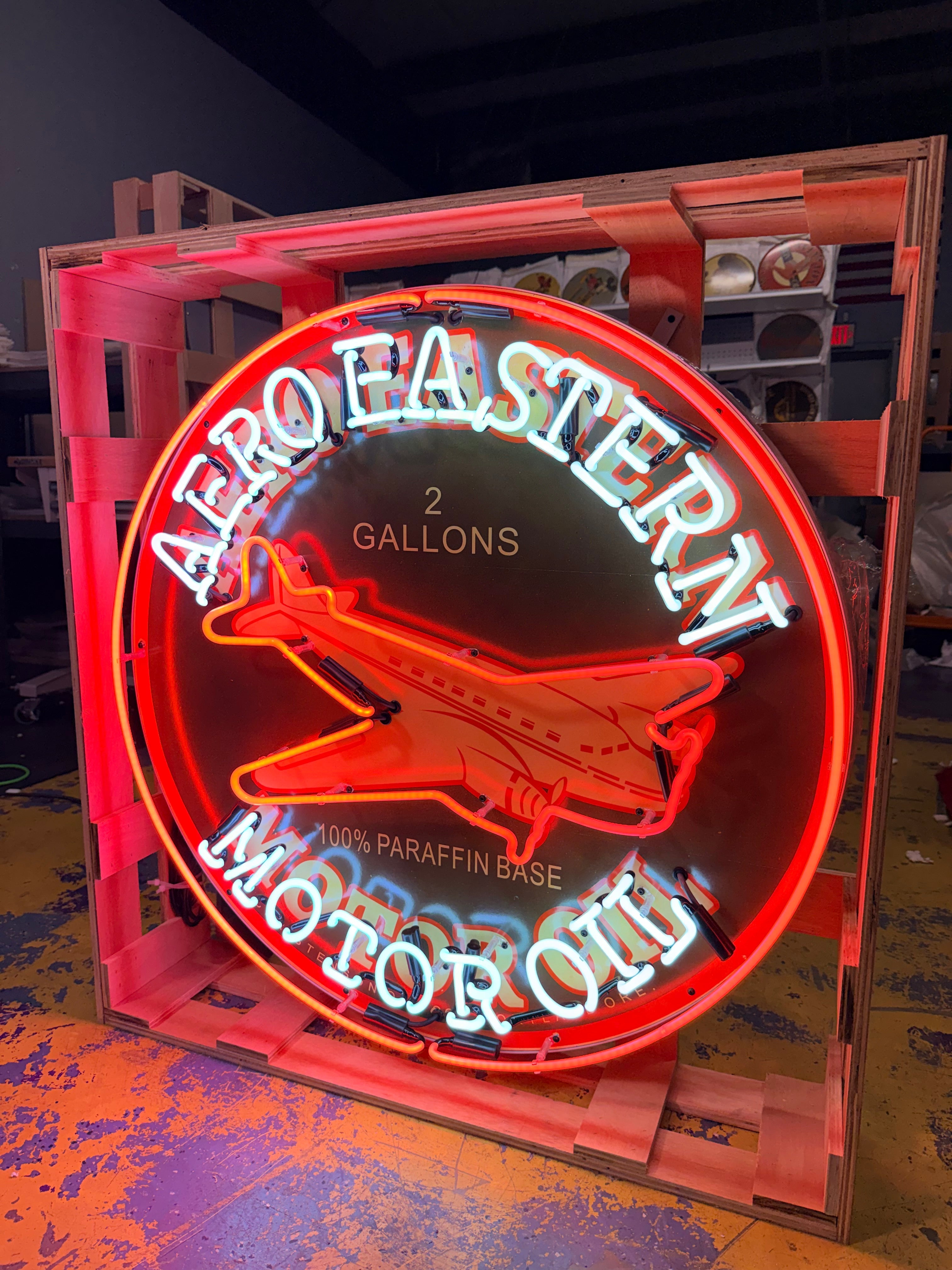 Aero Eastern Motor Oil Single-Sided Neon Porcelain Box Sign