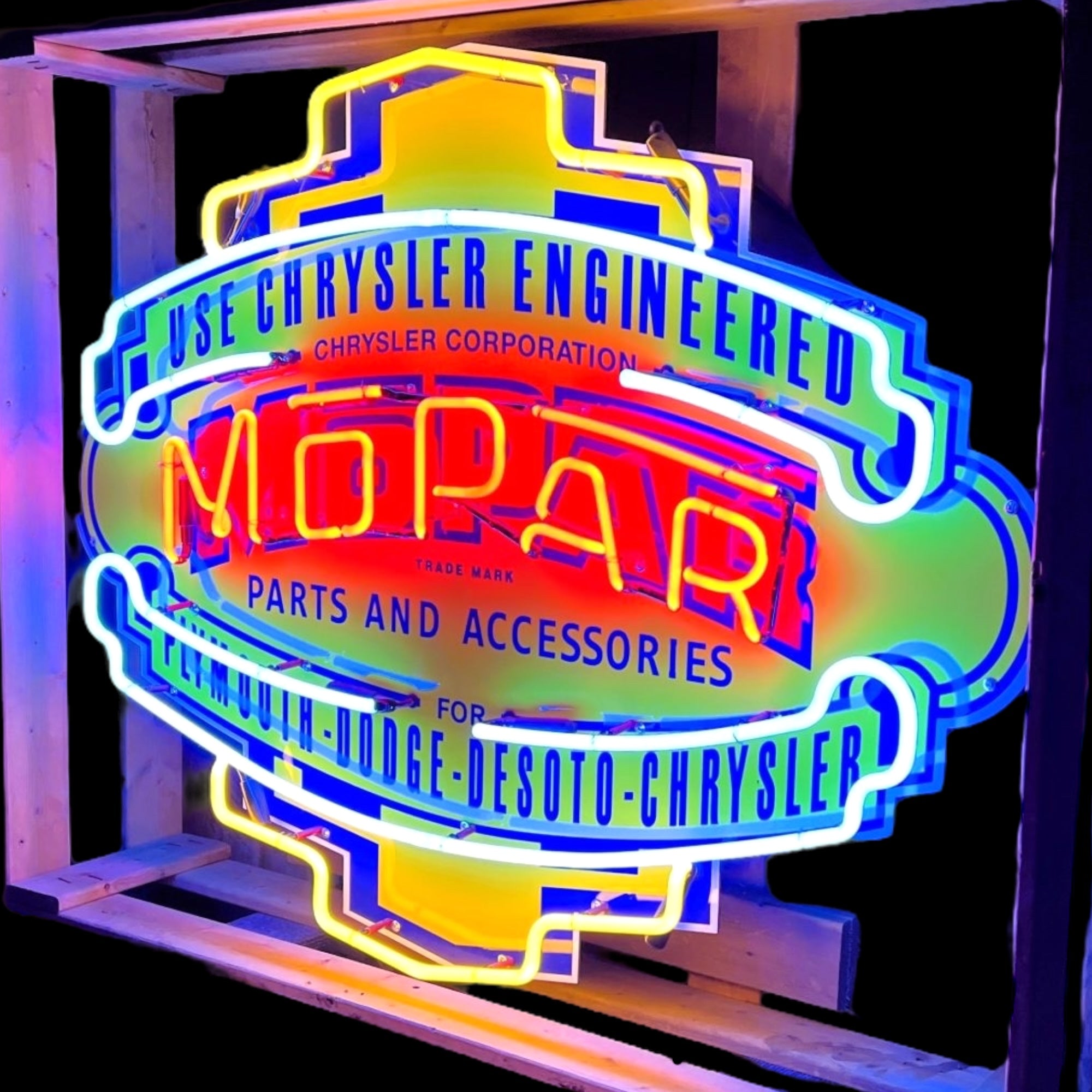 Mopar Parts Real Neon Sign - Die Cut Dealership Badge - Premium Glass & Porcelain with Can - Retro Automotive Advertising