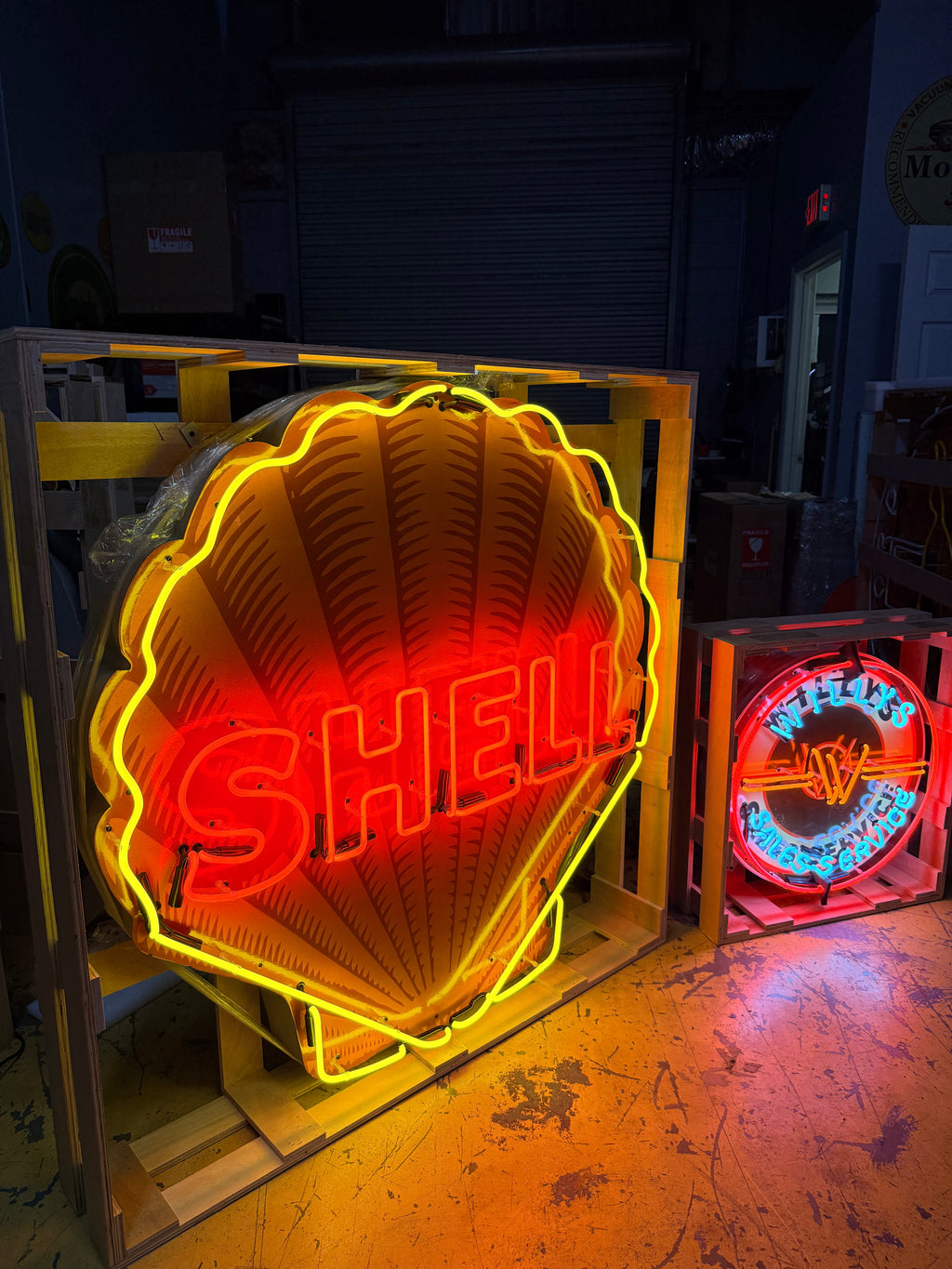 Shell Gasoline Scallop Neon Porcelain Die Cut Sign with Can