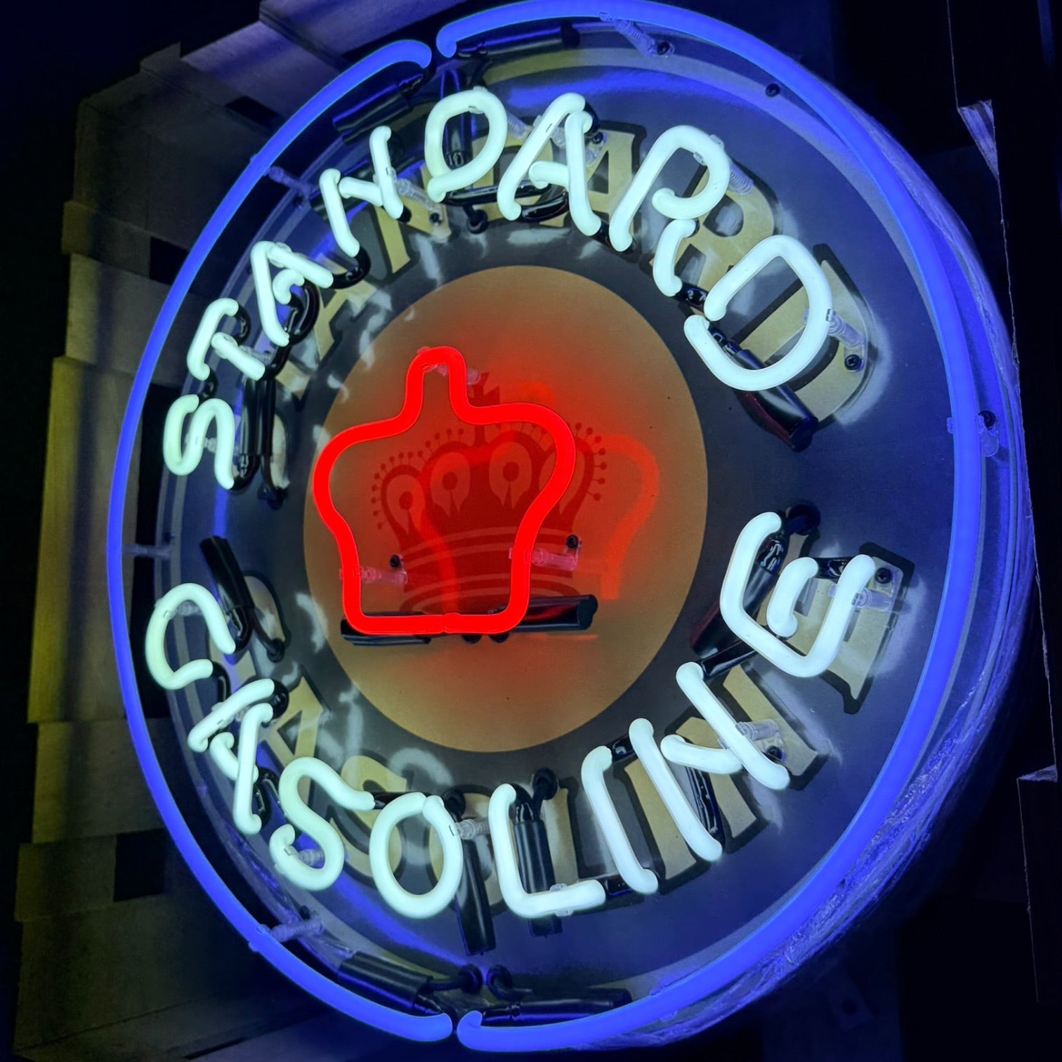 Standard Red Crown Gasoline Single-Sided Neon Porcelain Box Sign