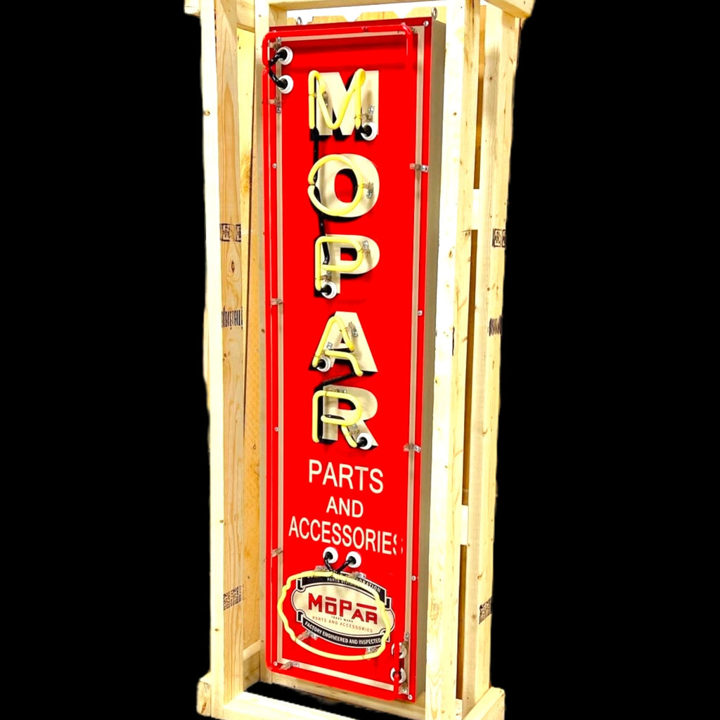 Mopar Parts Chrysler Vertical Neon Porcelain Tower Sign with Can