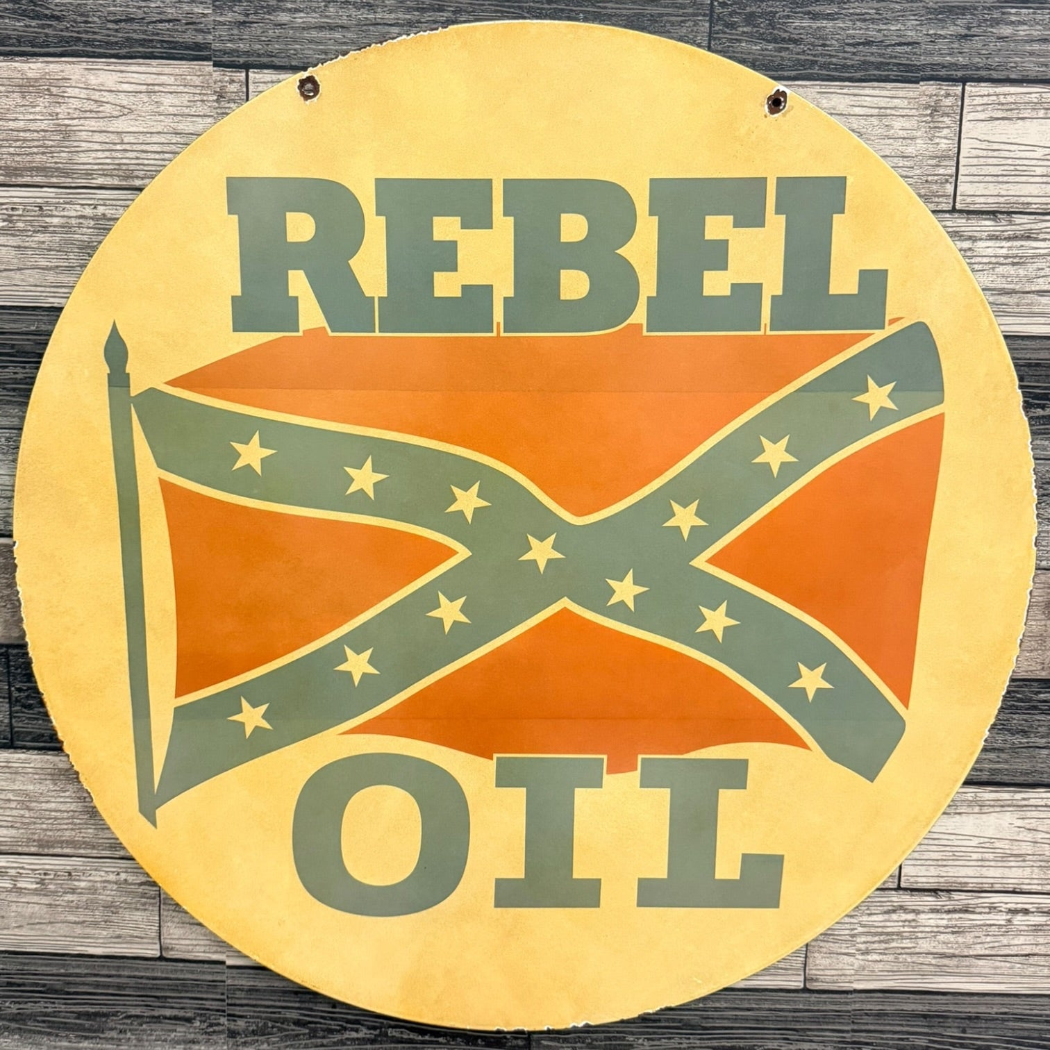 *Limited* Vintage Rebel Oil Gas Company Double-Sided Large Porcelain Enamel on Steel (DS 30-Inch)