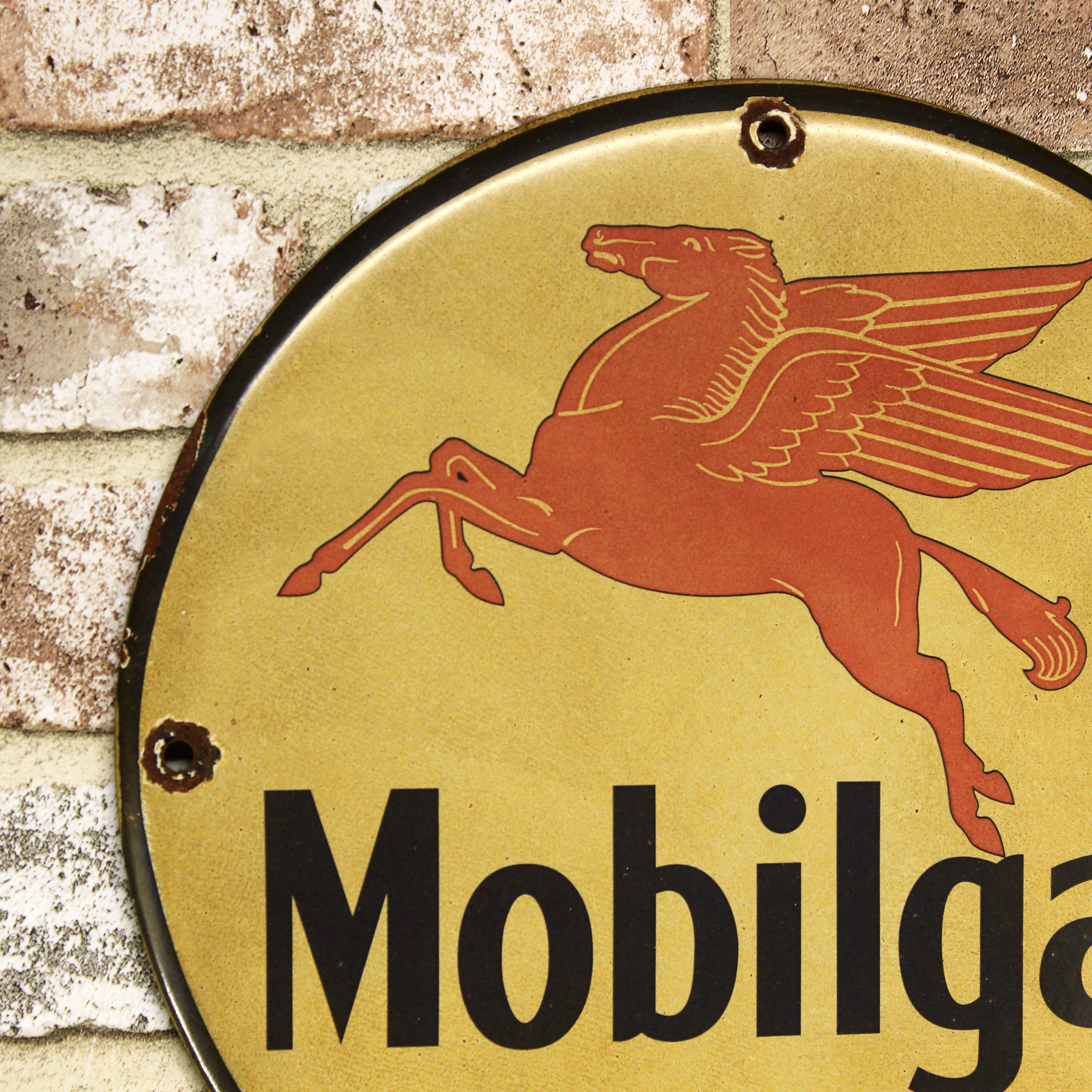 Mobilgas Vintage Pegasus Blue Porcelain Enamel Sign (12in)