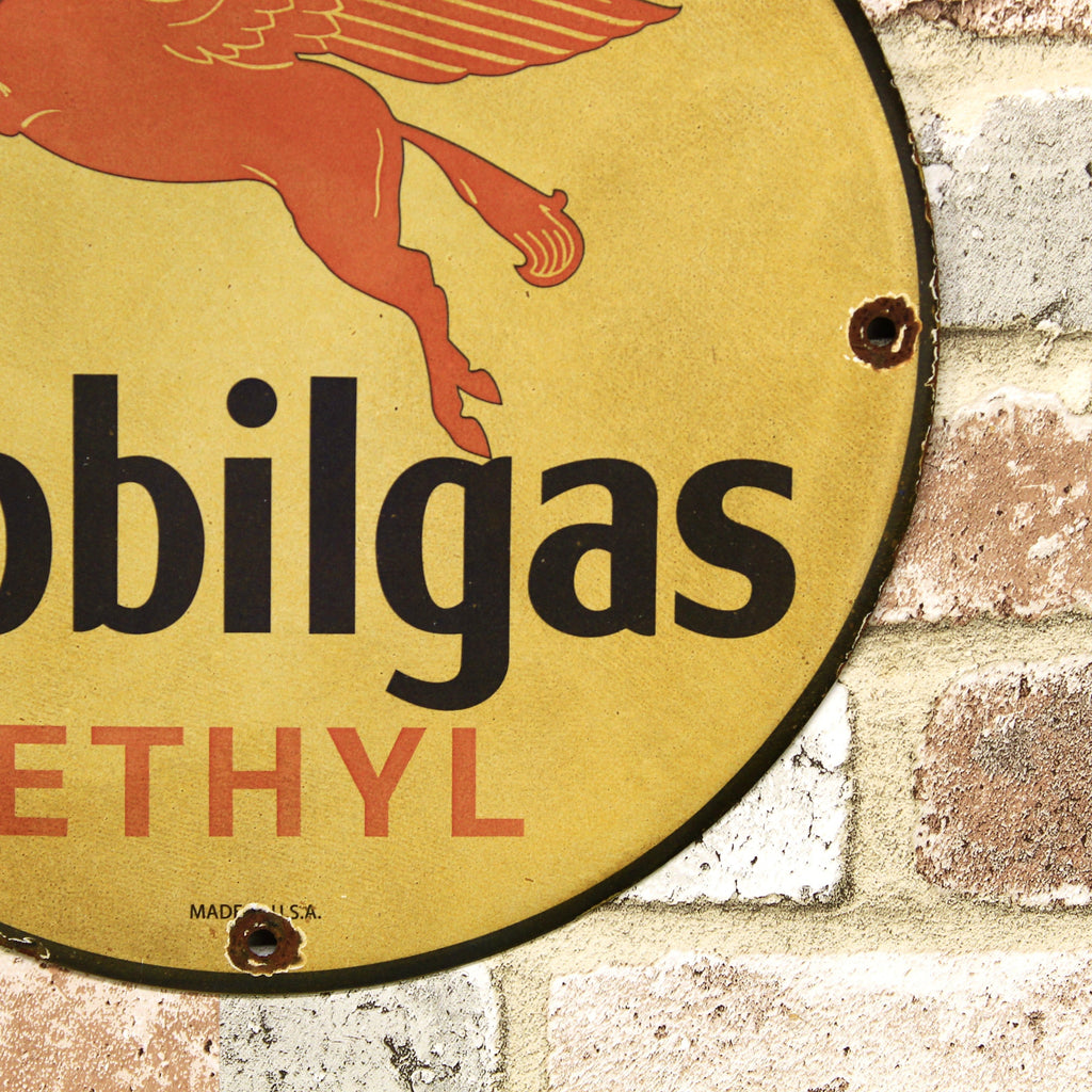Mobilgas Vintage Pegasus Blue Porcelain Enamel Sign (12in)