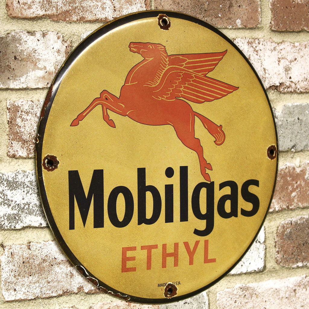 Mobilgas Vintage Pegasus Blue Porcelain Enamel Sign (12in)
