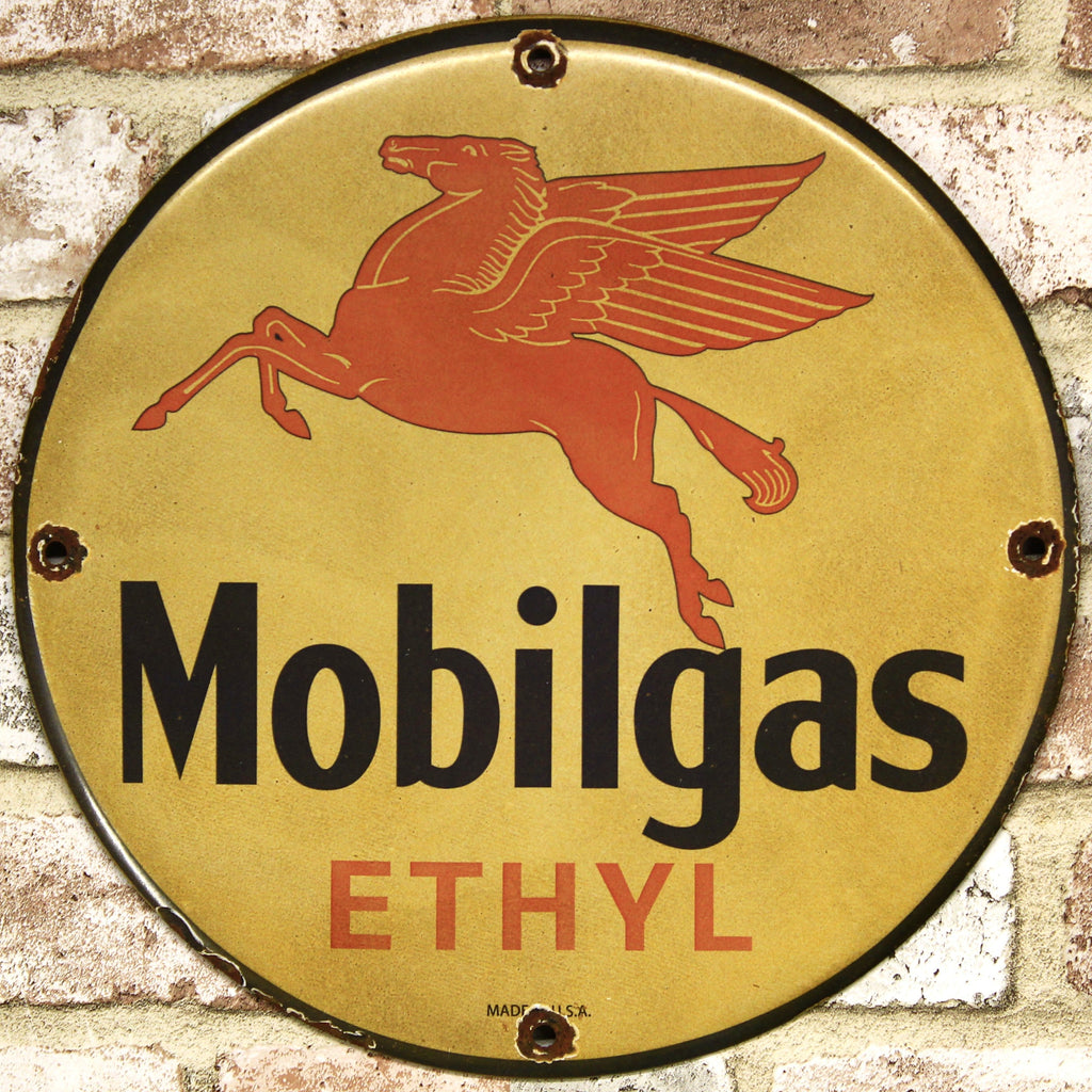 Mobilgas Vintage Pegasus Blue Porcelain Enamel Sign (12in)
