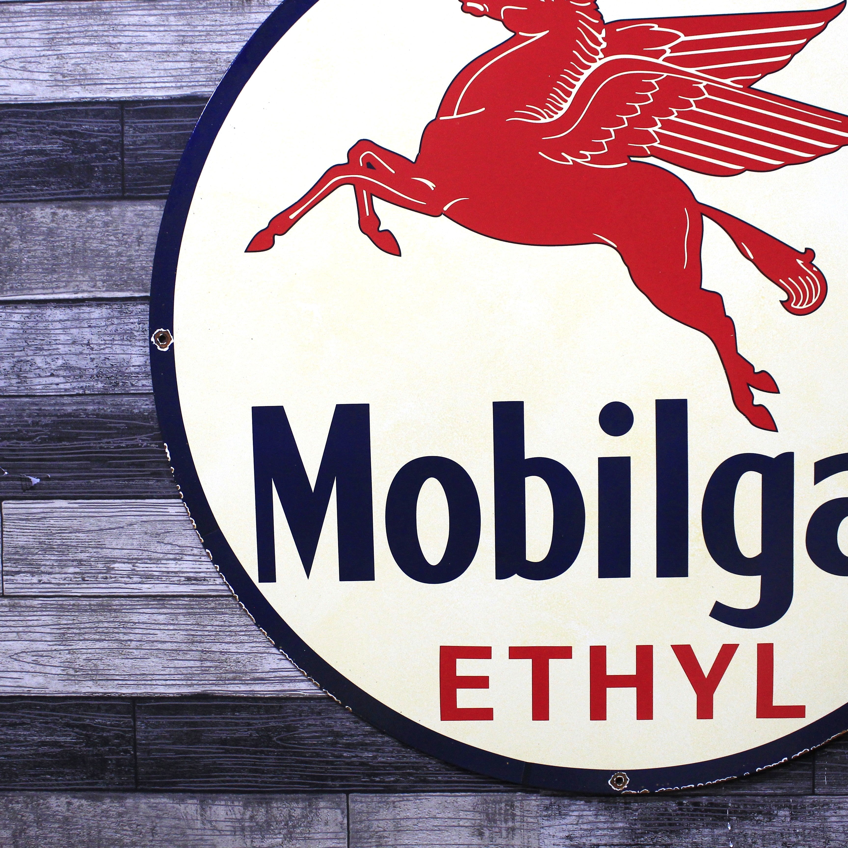 Mobilgas Ethyl Pegasus Large 30-Inch Porcelain Vintage Metal Gas or Service Station Sign