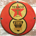 Texaco with Ethyl Gasoline Porcelain Enamel Sign (12in)