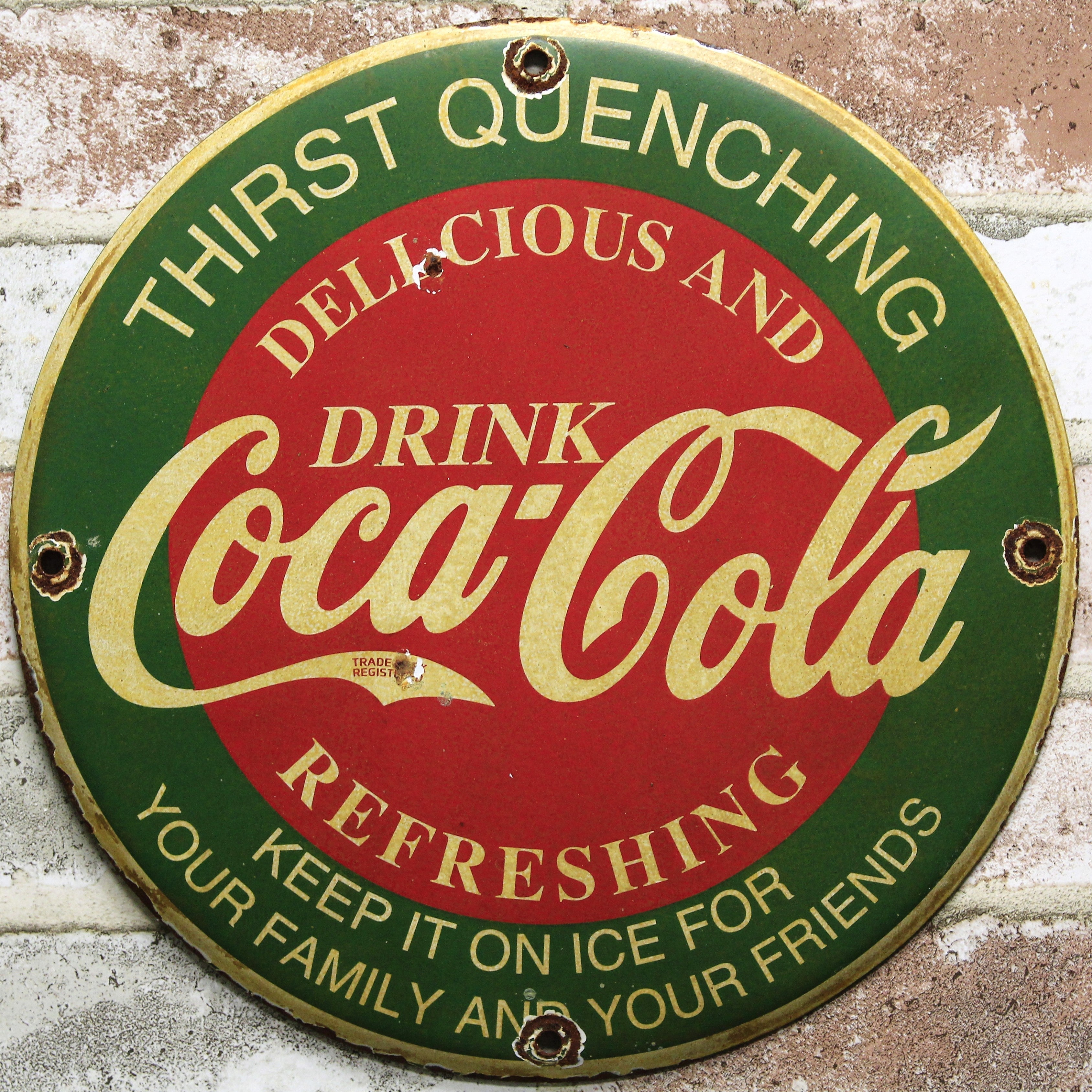 Drink Coca-Cola Thirst Quenching & Refreshing Porcelain Enamel Sign (12in)