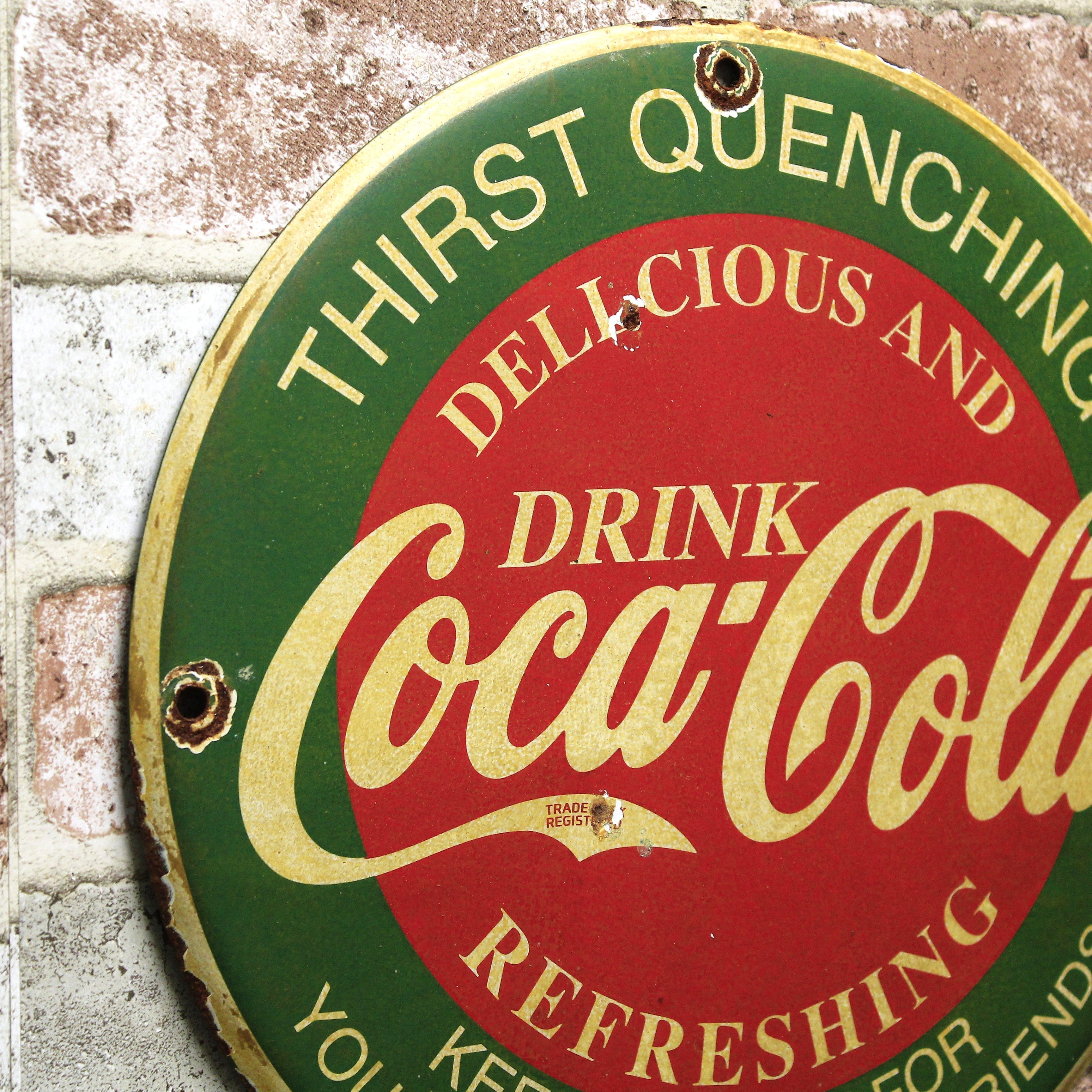 Drink Coca-Cola Thirst Quenching & Refreshing Porcelain Enamel Sign (12in)