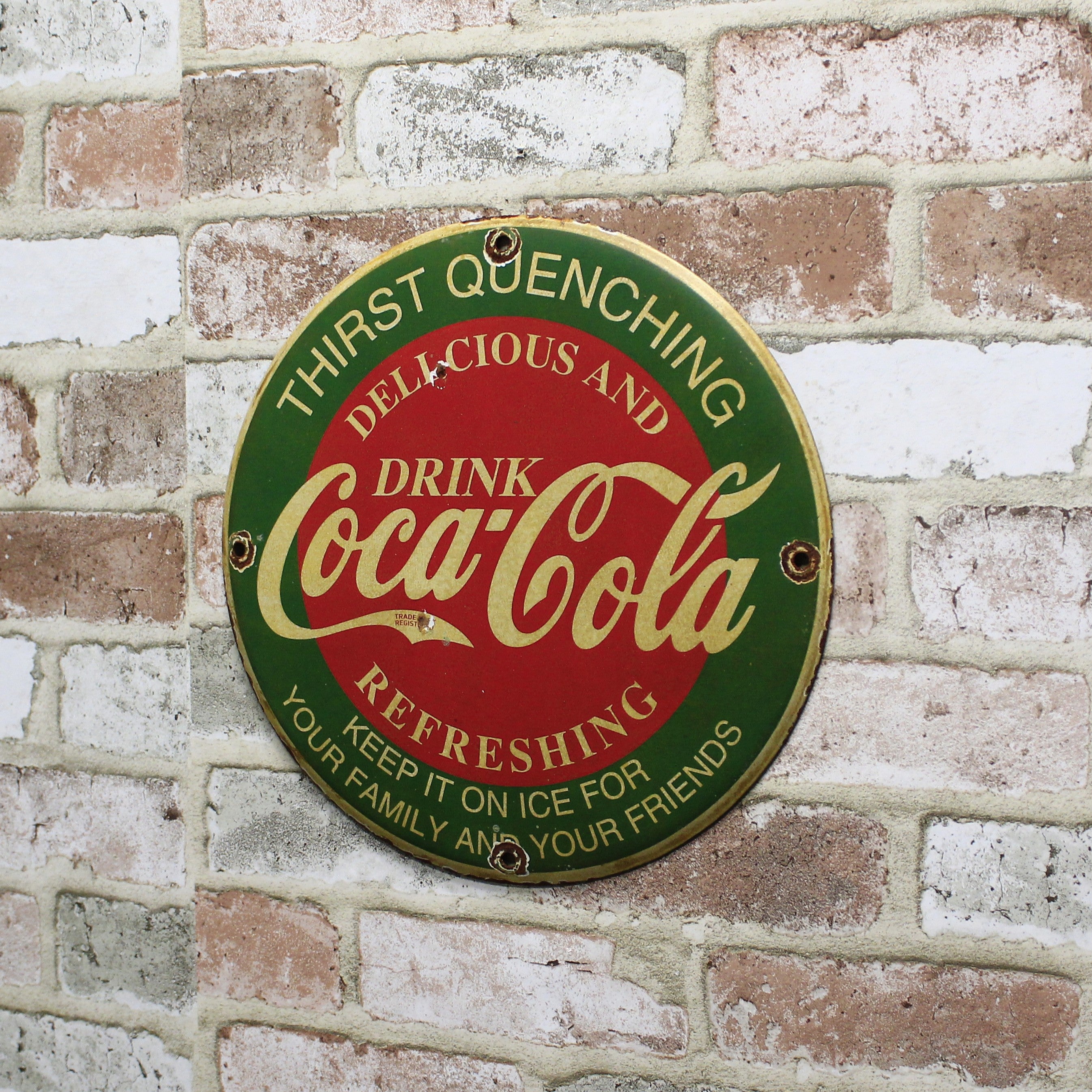 Drink Coca-Cola Thirst Quenching & Refreshing Porcelain Enamel Sign (12in)
