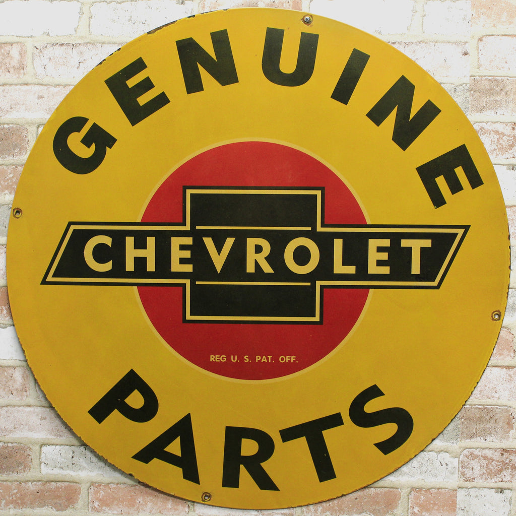 Genuine Chevrolet Parts Large Vintage Chevy Porcelain Enamel Sign (30in)