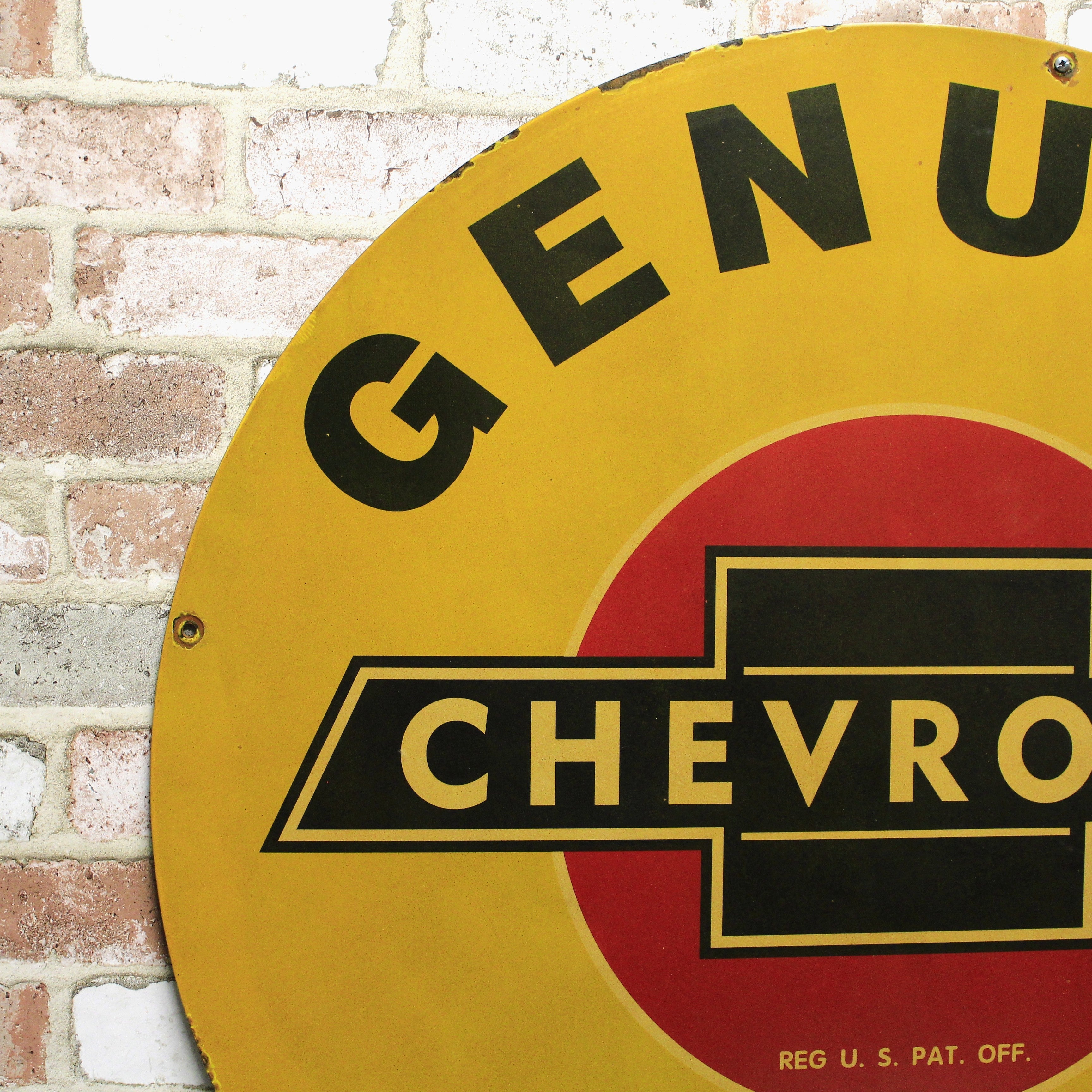 Genuine Chevrolet Parts Large Vintage Chevy Porcelain Enamel Sign (30in)