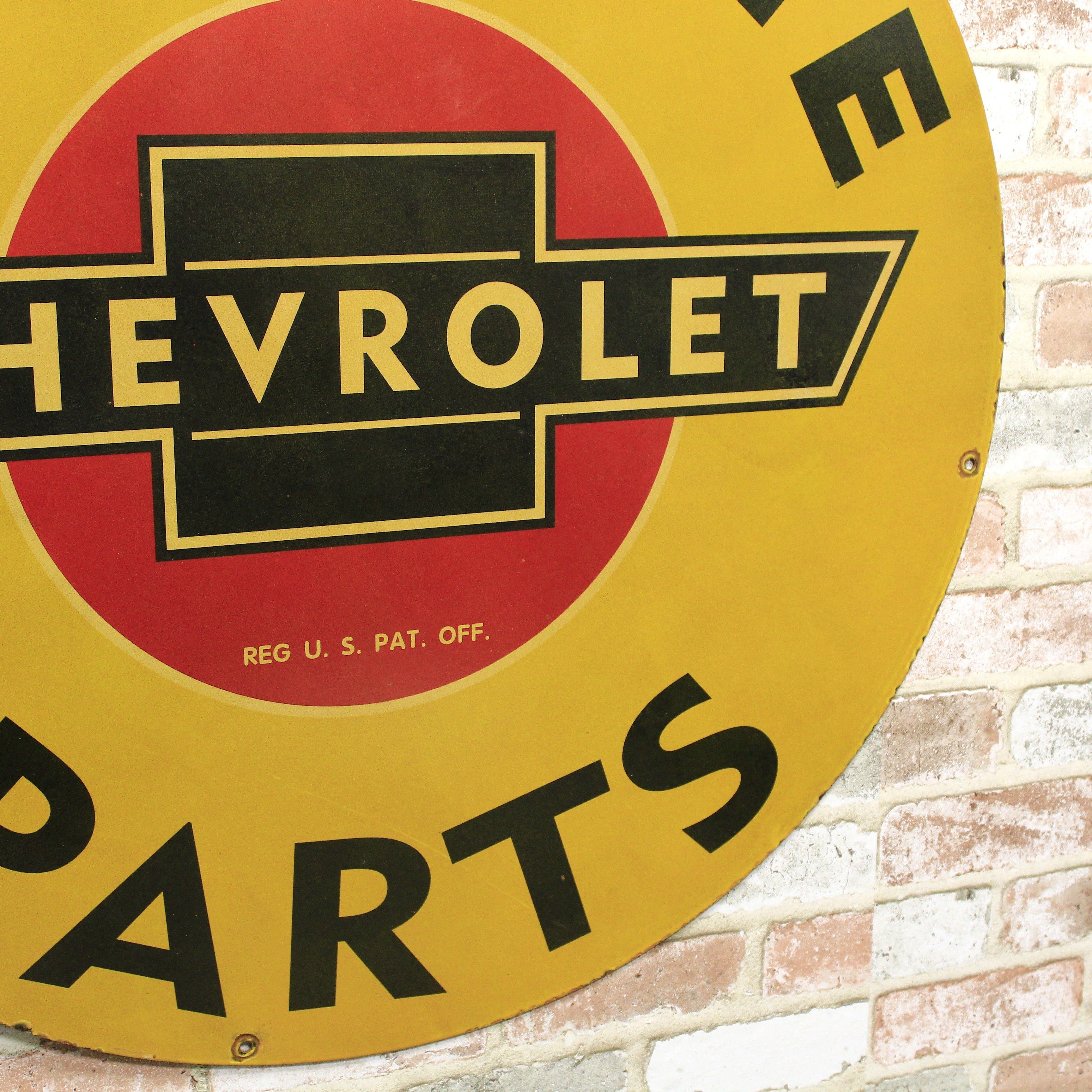 Genuine Chevrolet Parts Large Vintage Chevy Porcelain Enamel Sign (30in)