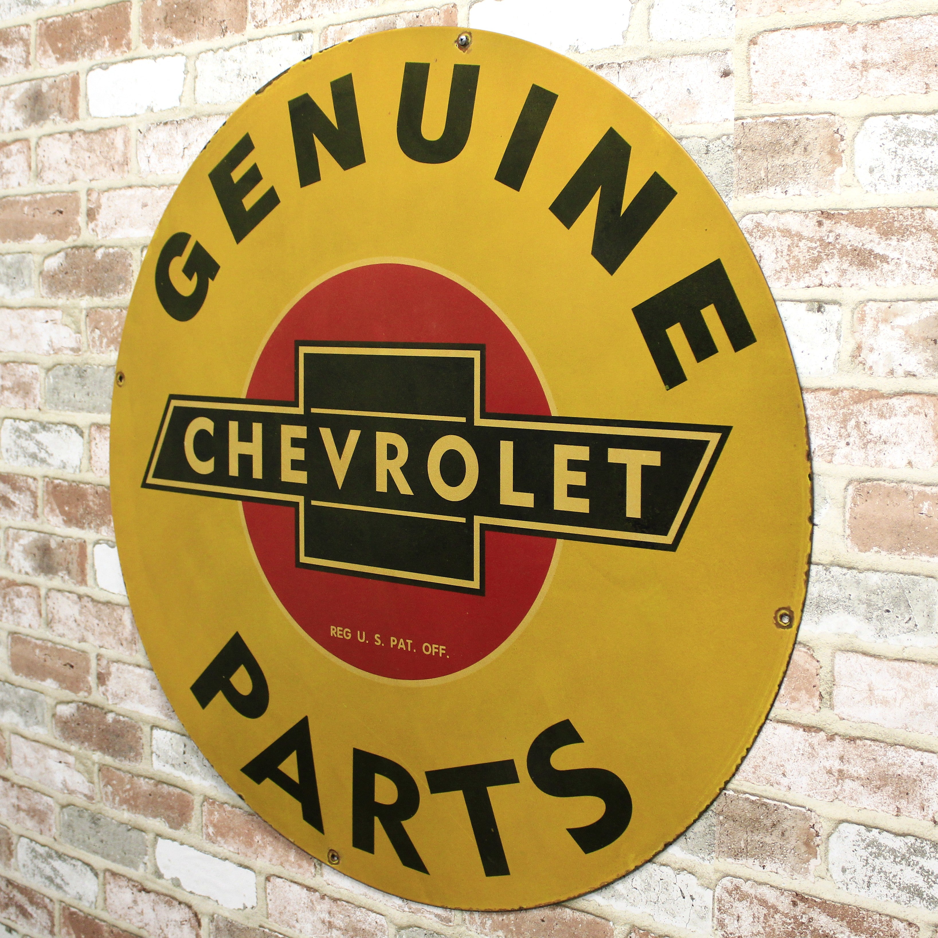 Genuine Chevrolet Parts Large Vintage Chevy Porcelain Enamel Sign (30in)