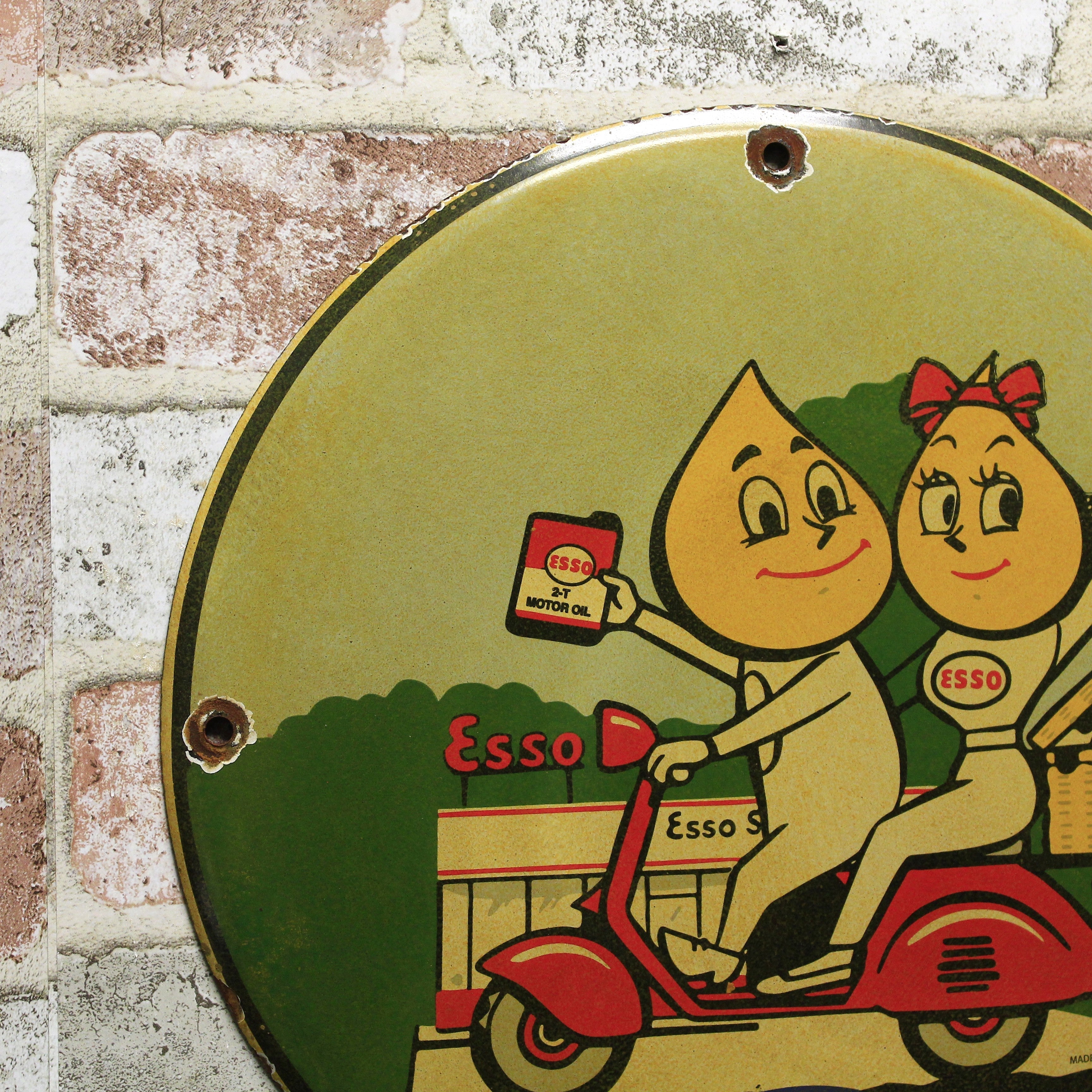 Esso Oil Drop Boy & Girl Porcelain Enamel Sign (12in)