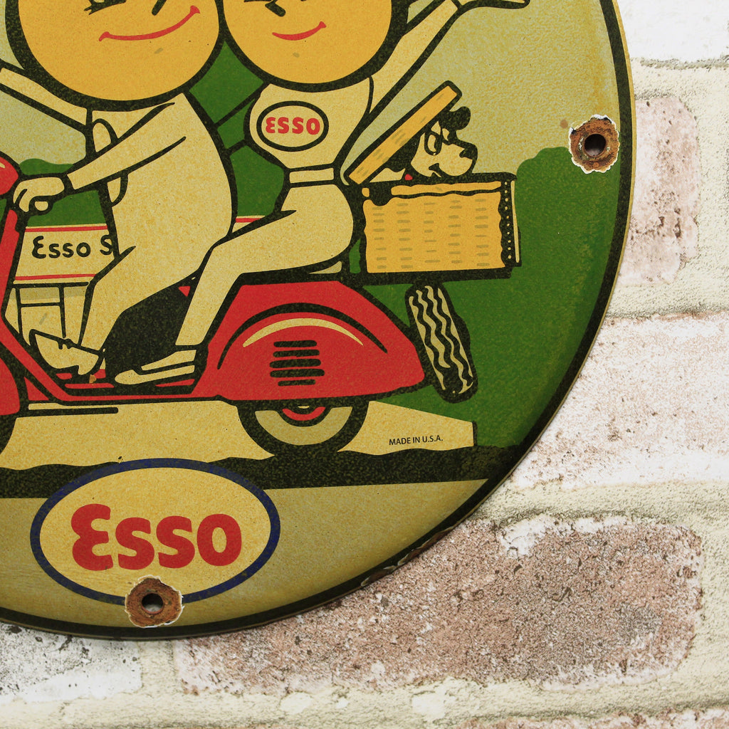 Esso Oil Drop Boy & Girl Porcelain Enamel Sign (12in)
