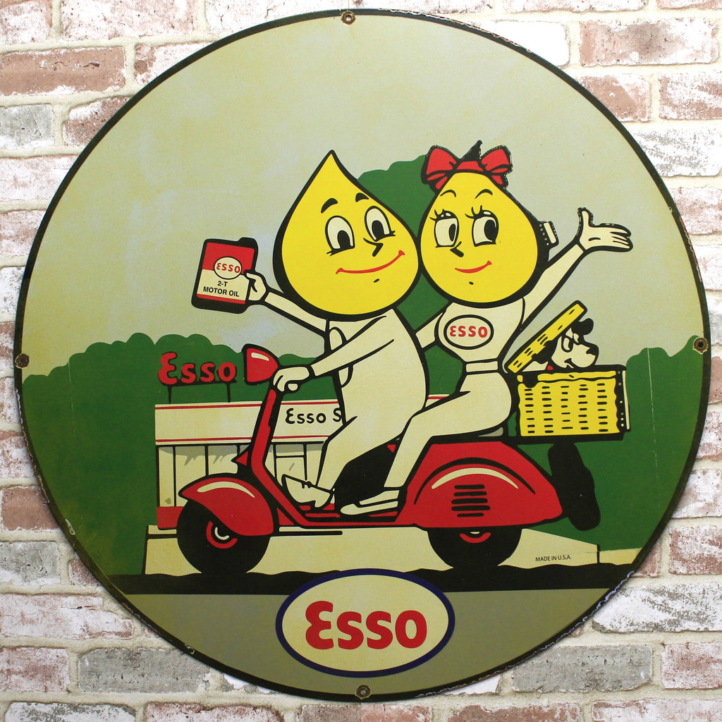 Esso Oil Drop Boy & Girl Large 30-Inch Porcelain Enamel Sign
