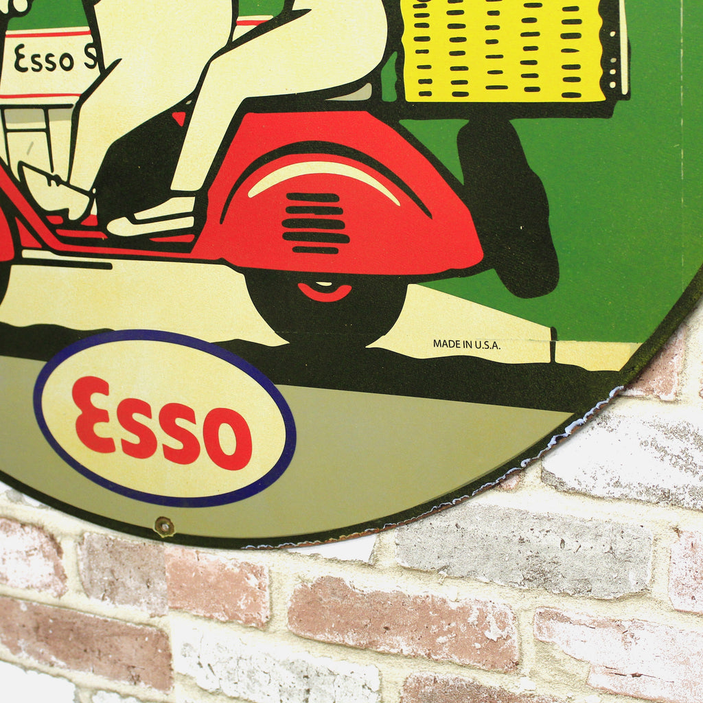 Esso Oil Drop Boy & Girl Large 30-Inch Porcelain Enamel Sign