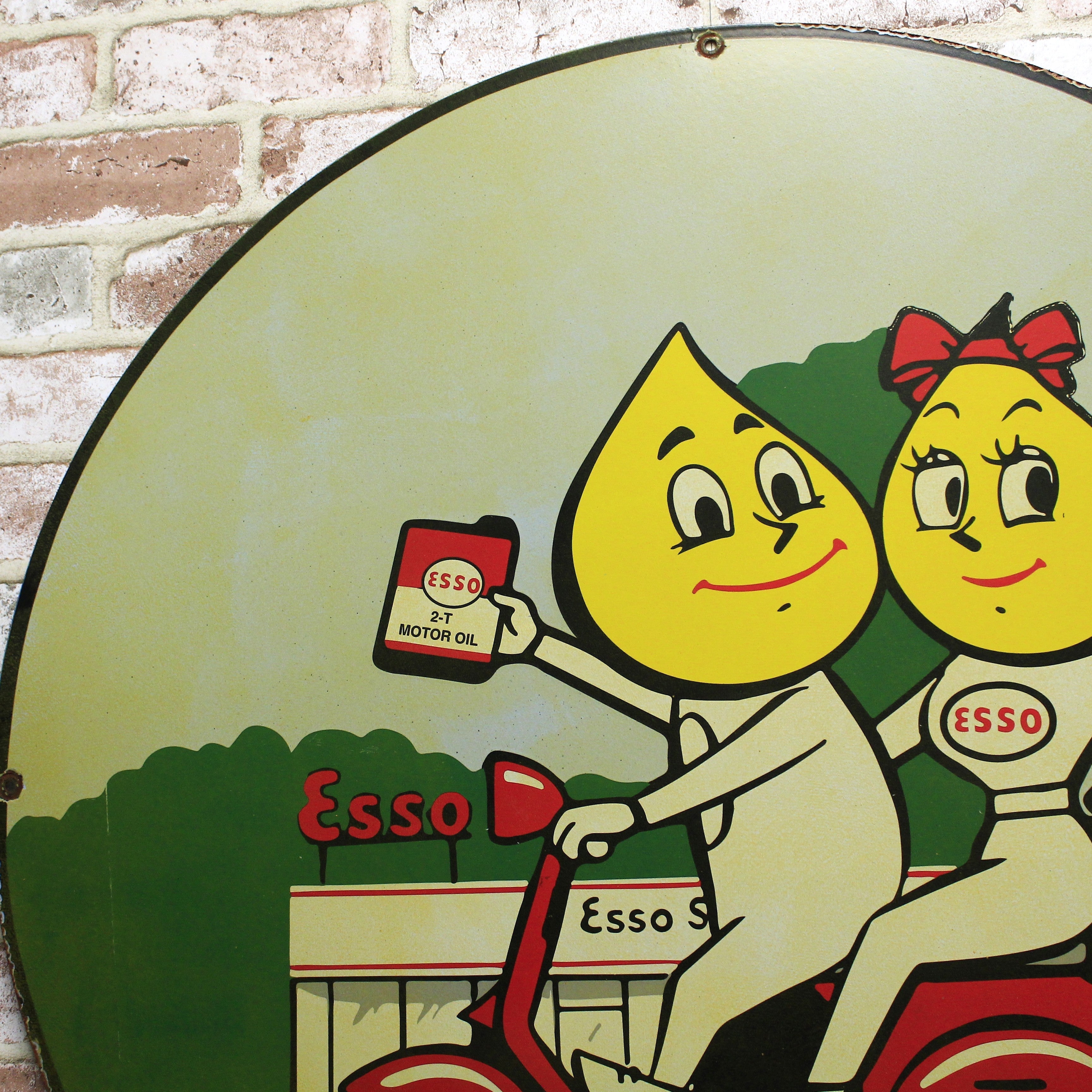 Esso Oil Drop Boy & Girl Large 30-Inch Porcelain Enamel Sign