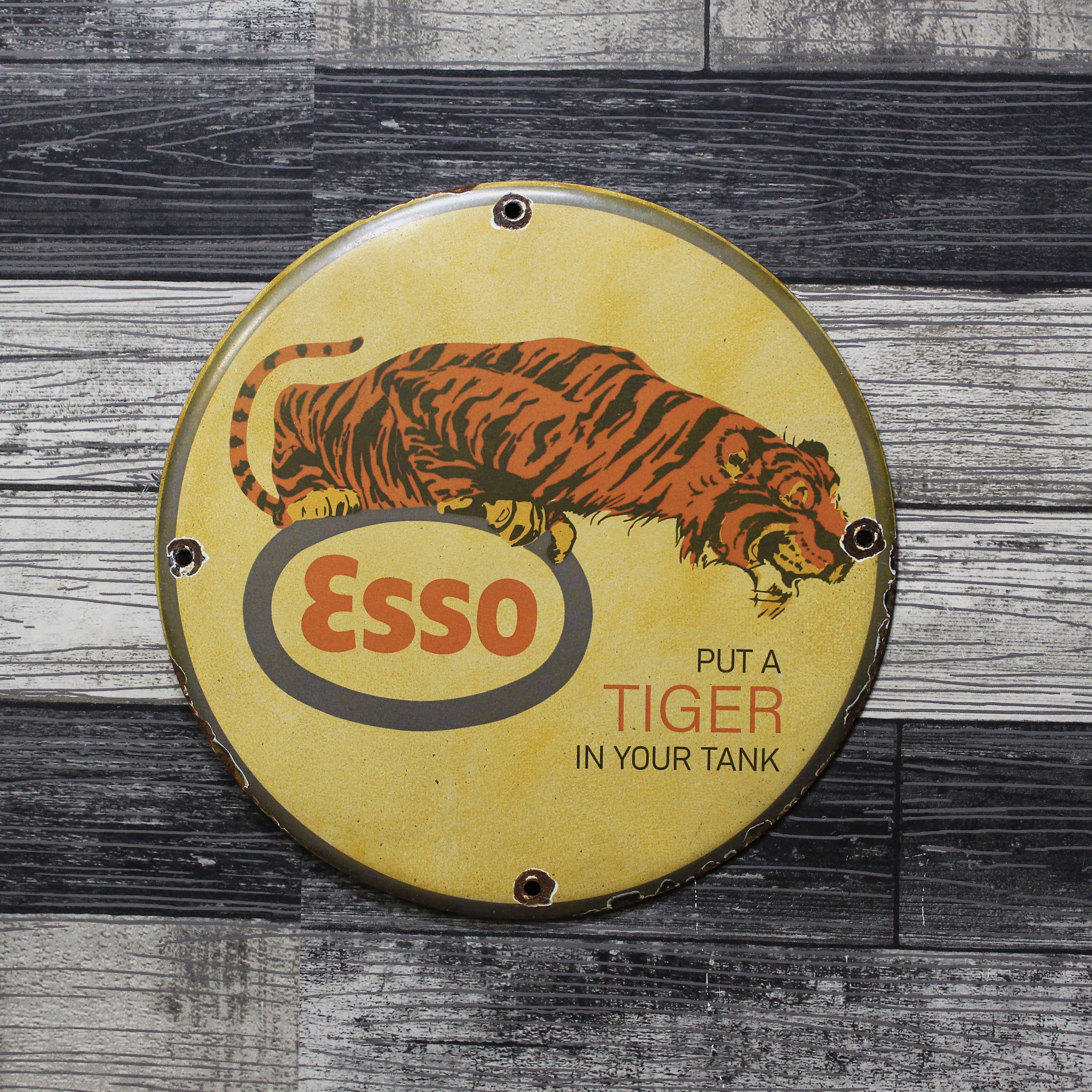 Esso Put a Tiger in Your Tank Vintage Porcelain Enamel Sign (12in)
