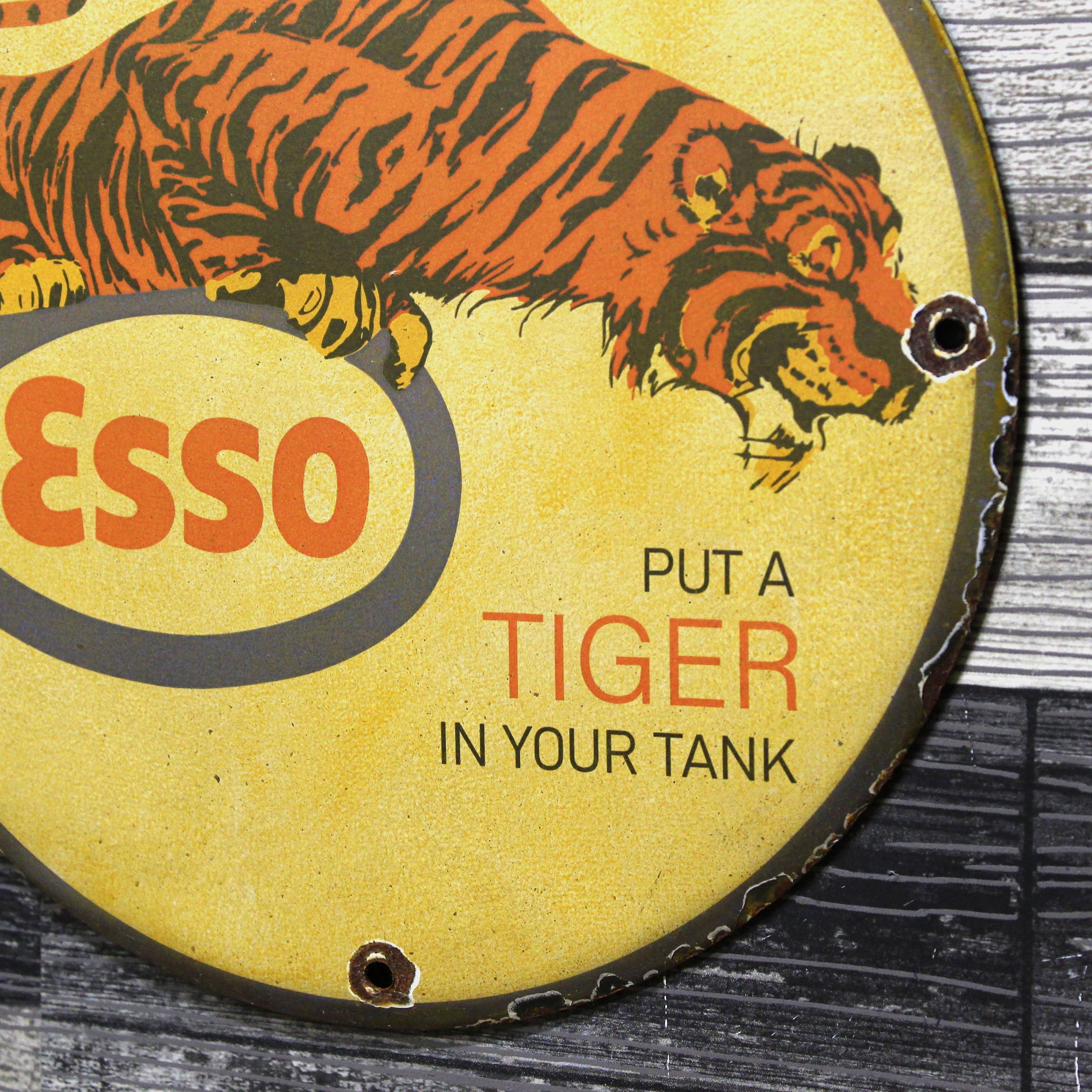 Esso Put a Tiger in Your Tank Vintage Porcelain Enamel Sign (12in)
