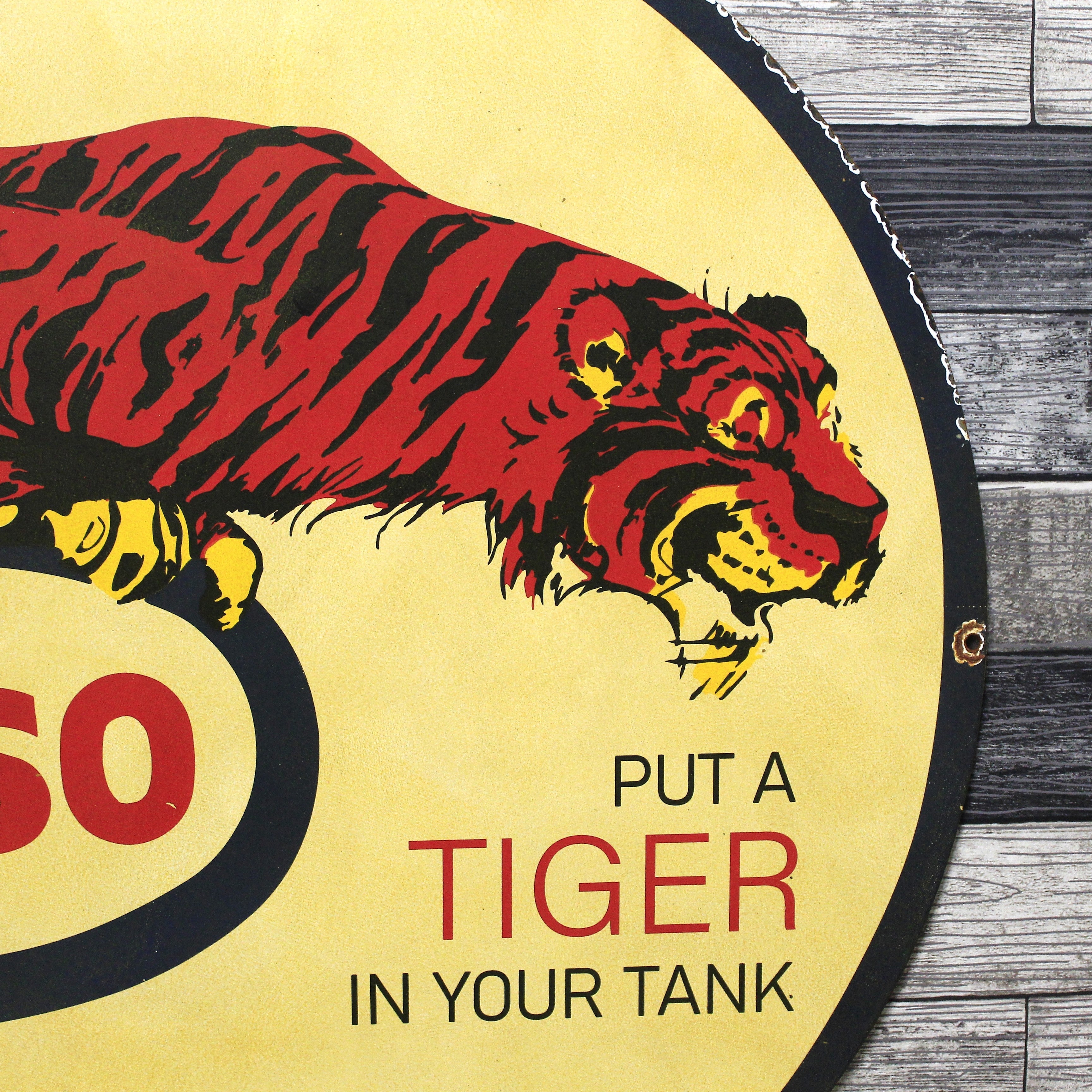 Esso Gas "Put a Tiger in Your Tank" Large 30-Inch Porcelain Service Station Sign
