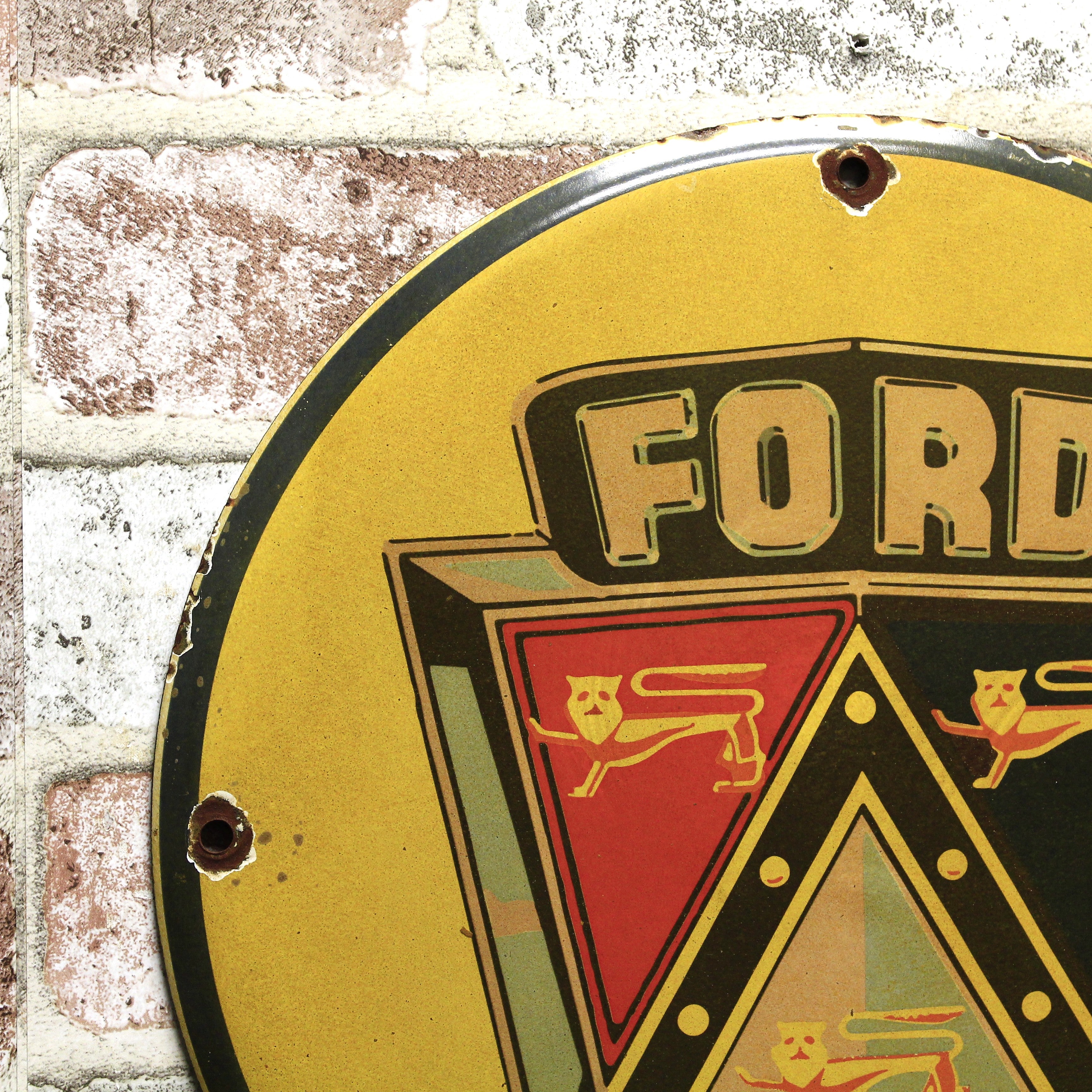Ford Motors Vintage Emblem Porcelain Enamel Sign (12in)