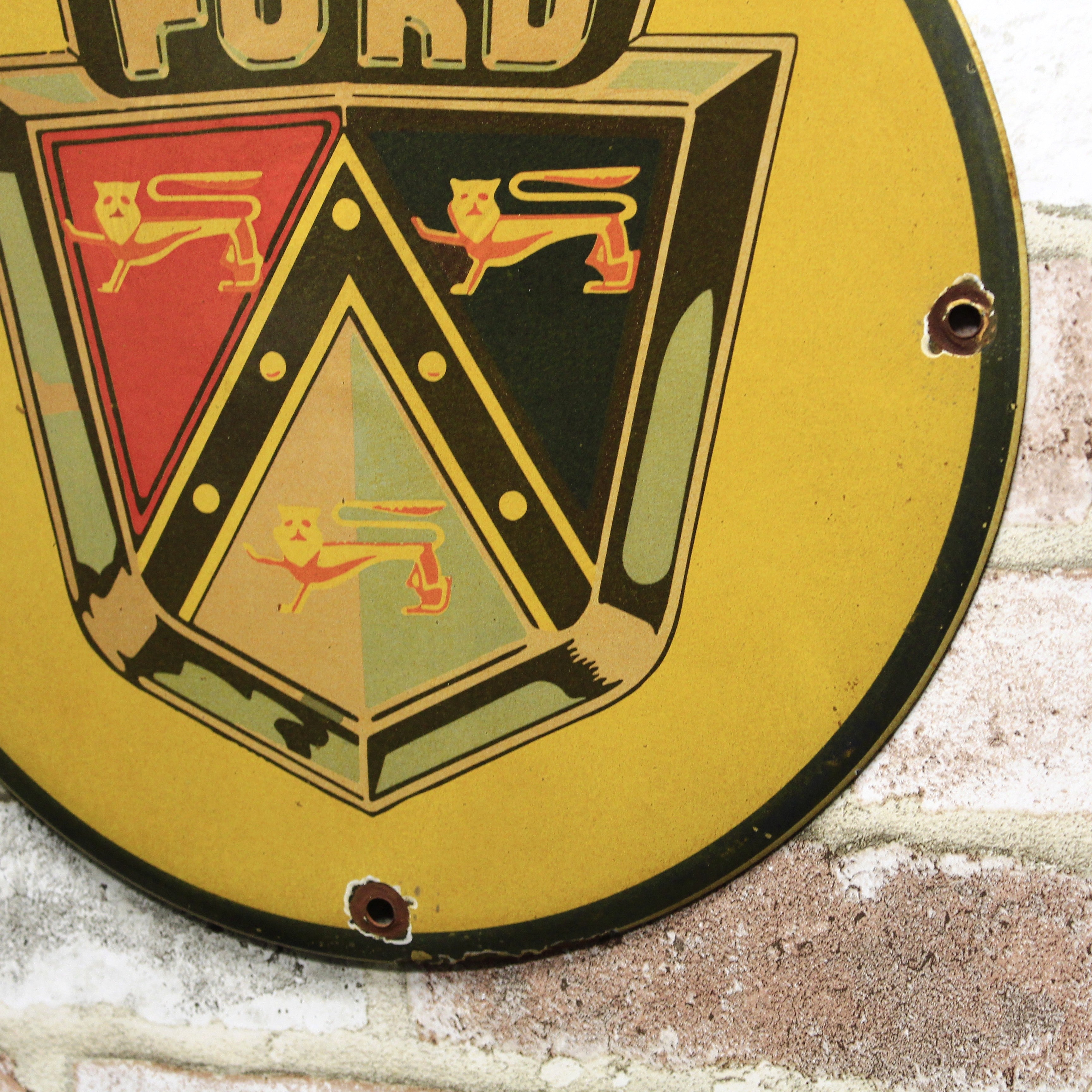 Ford Motors Vintage Emblem Porcelain Enamel Sign (12in)