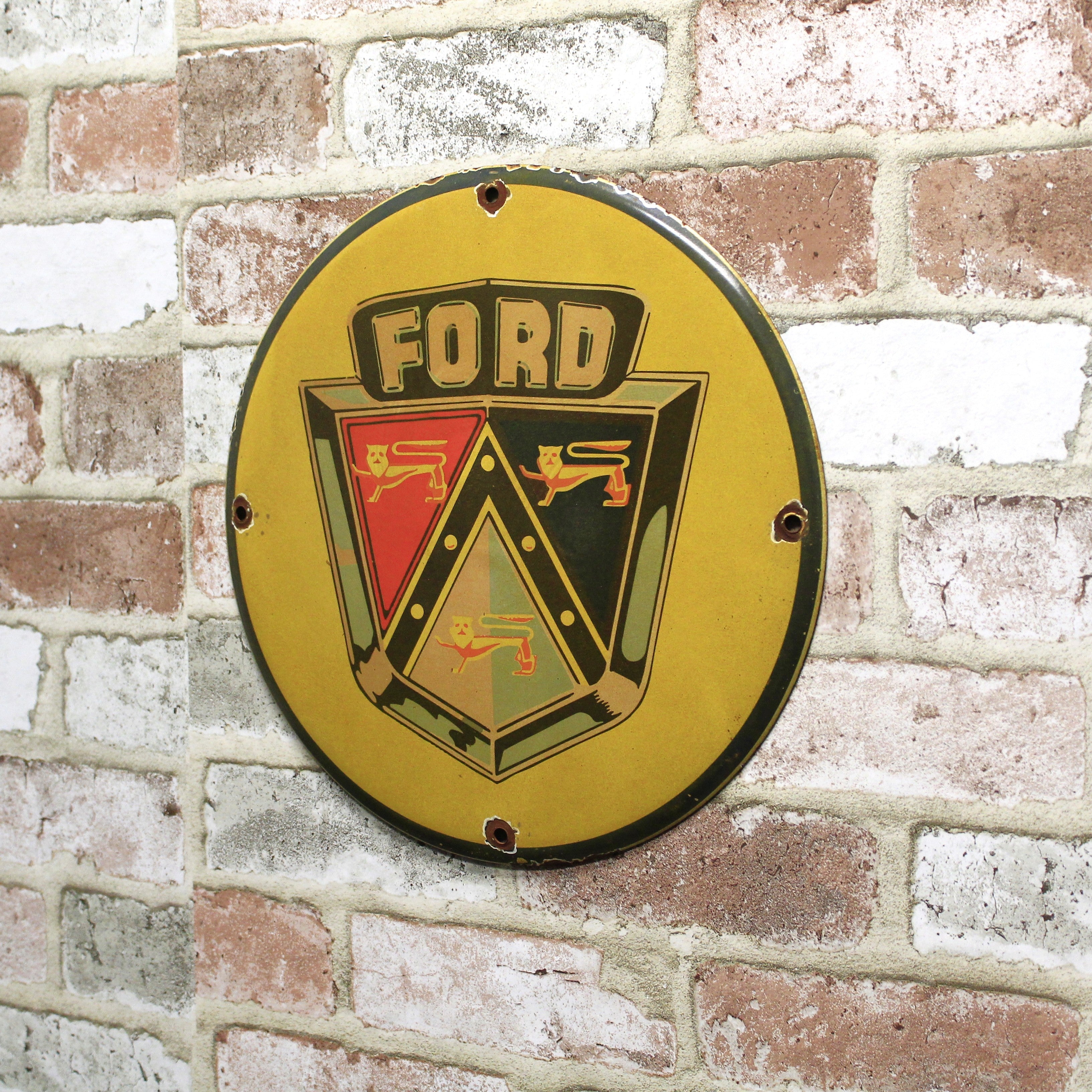 Ford Motors Vintage Emblem Porcelain Enamel Sign (12in)