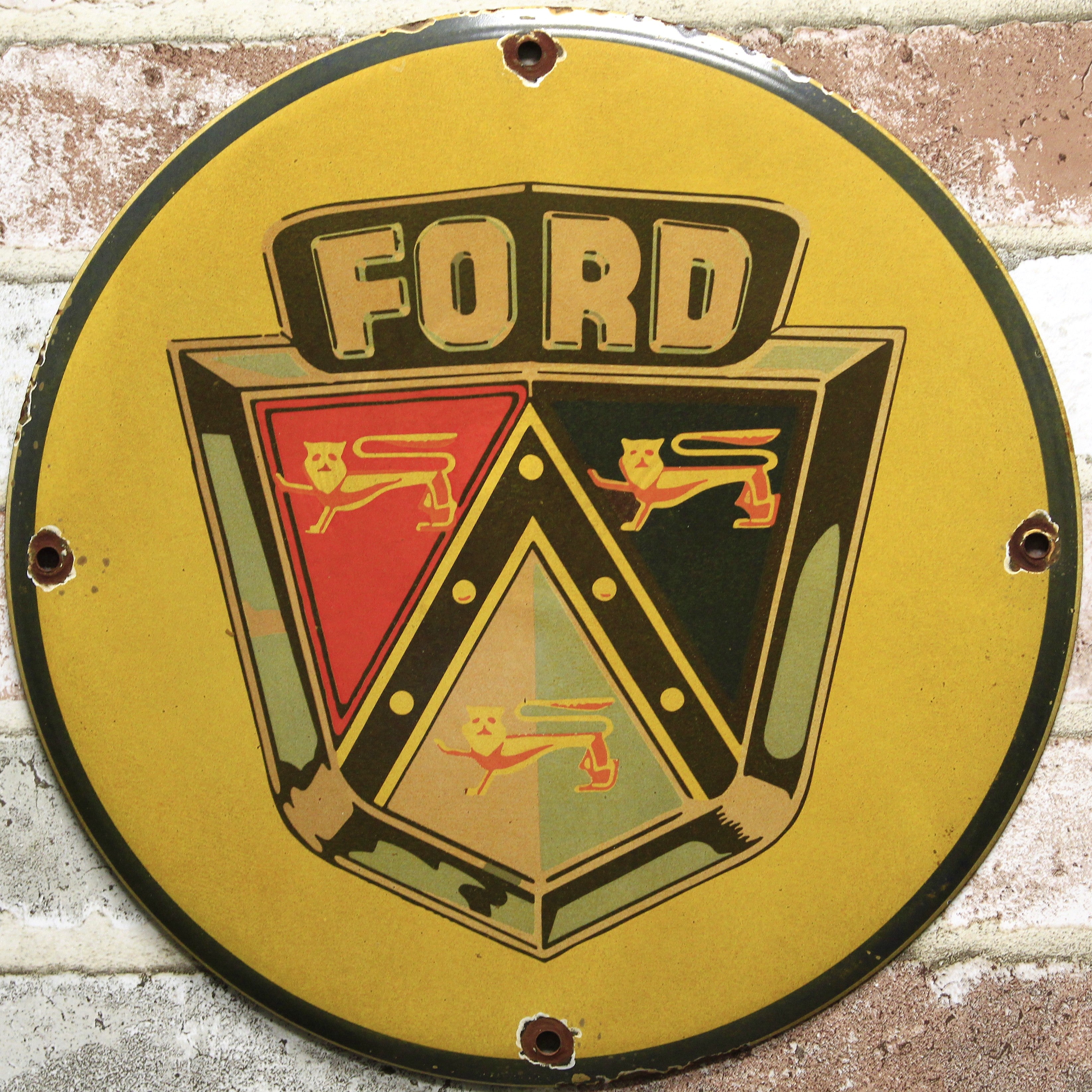 Ford Motors Vintage Emblem Porcelain Enamel Sign (12in)