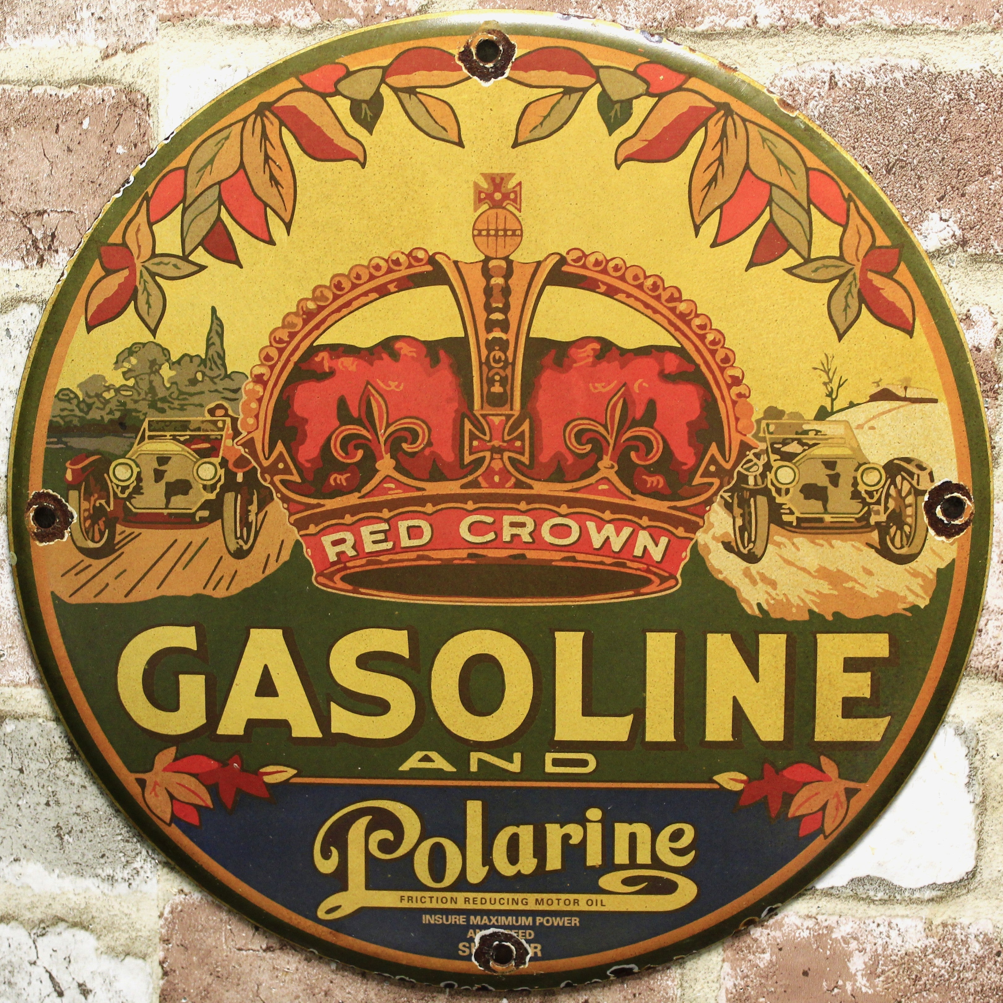 Polarine Red Crown Gasoline Porcelain Enamel Sign (12in)