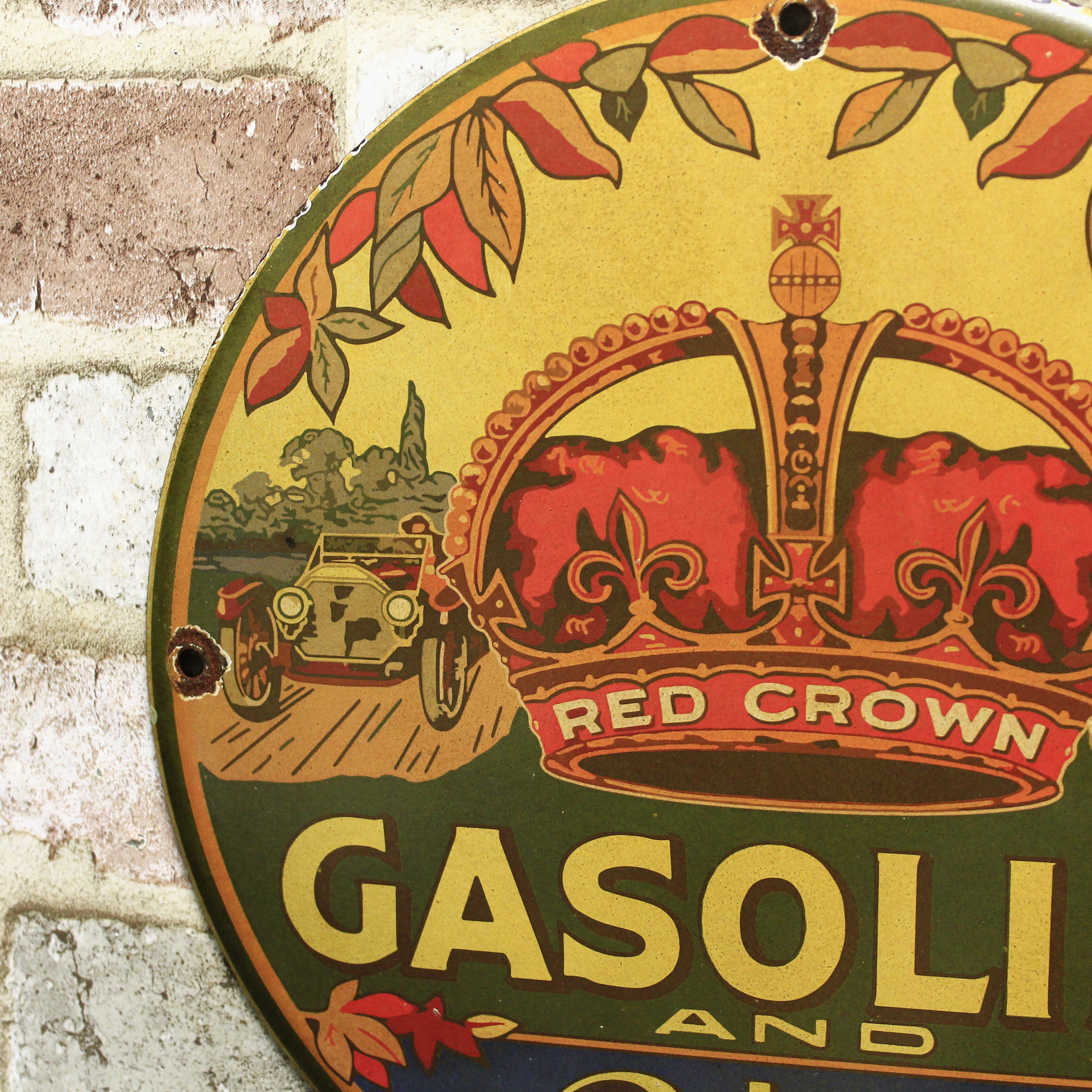 Polarine Red Crown Gasoline Porcelain Enamel Sign (12in)