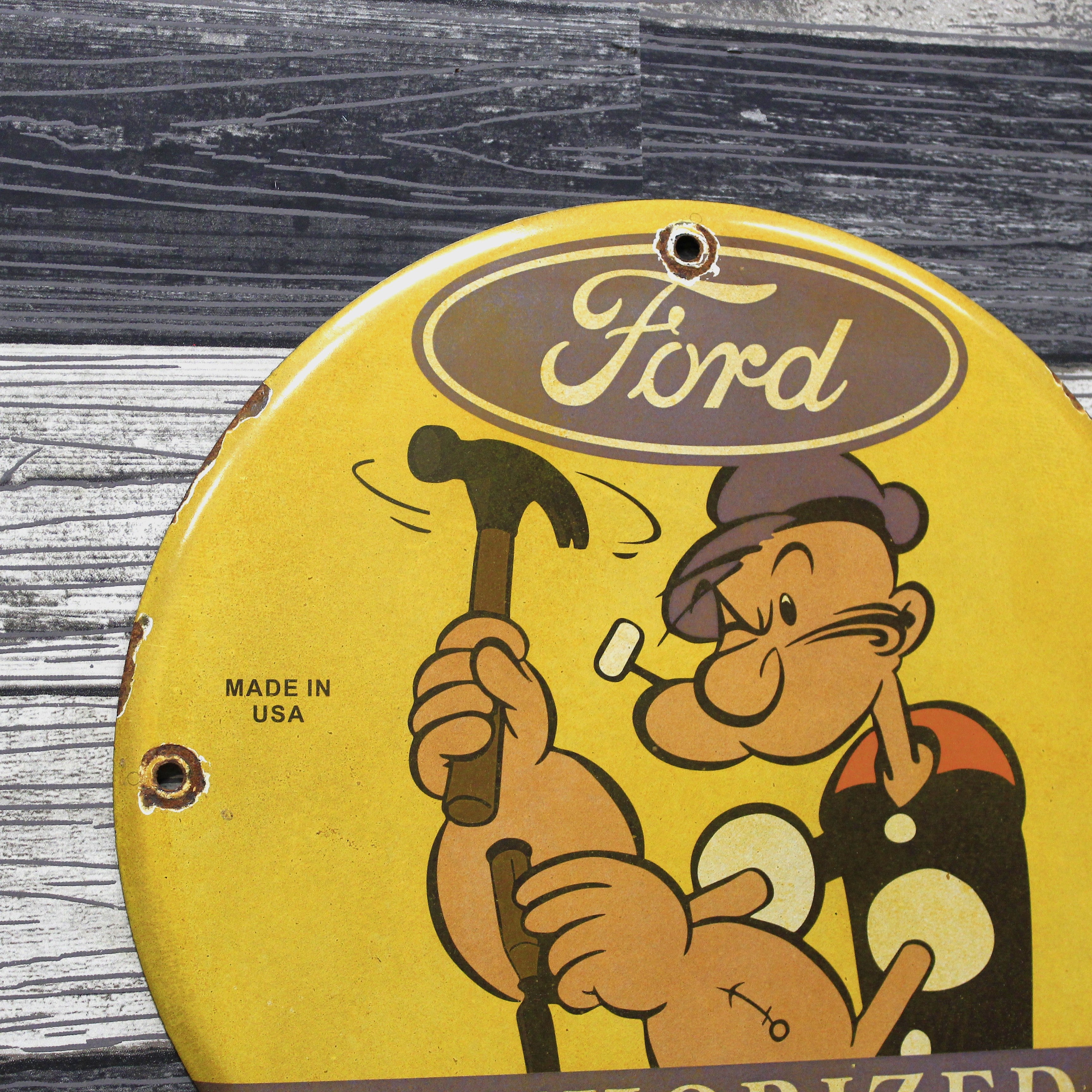 Ford Authorized Service with Popeye Porcelain Enamel Sign (12in)