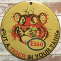 Esso Tiger Face Vintage Porcelain Enamel Sign (12in)