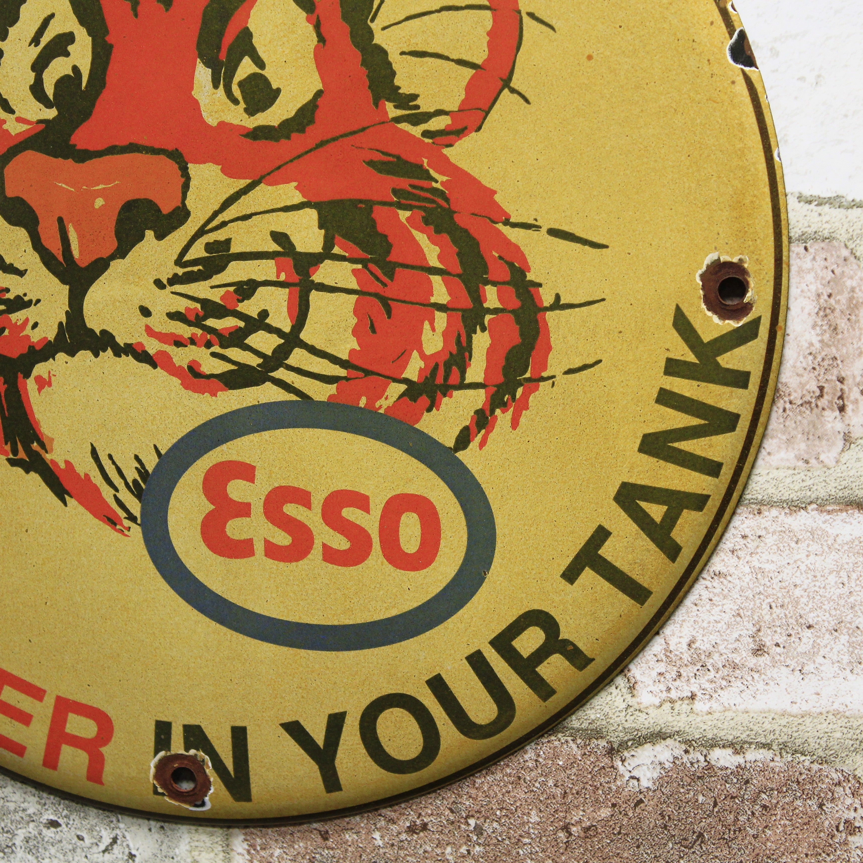 Esso Tiger Face Vintage Porcelain Enamel Sign (12in)