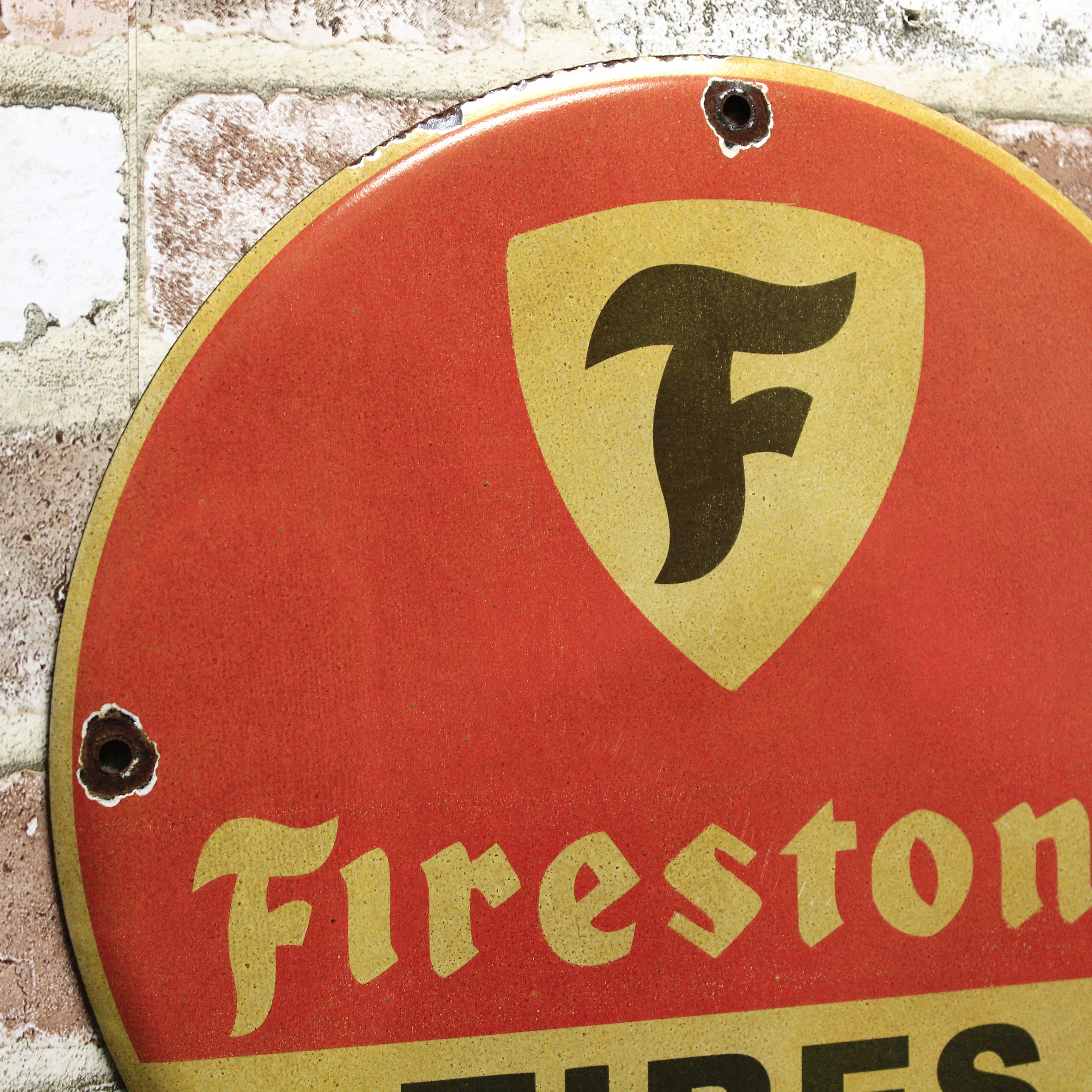 Firestone Tires Red Porcelain Enamel Sign (12in)