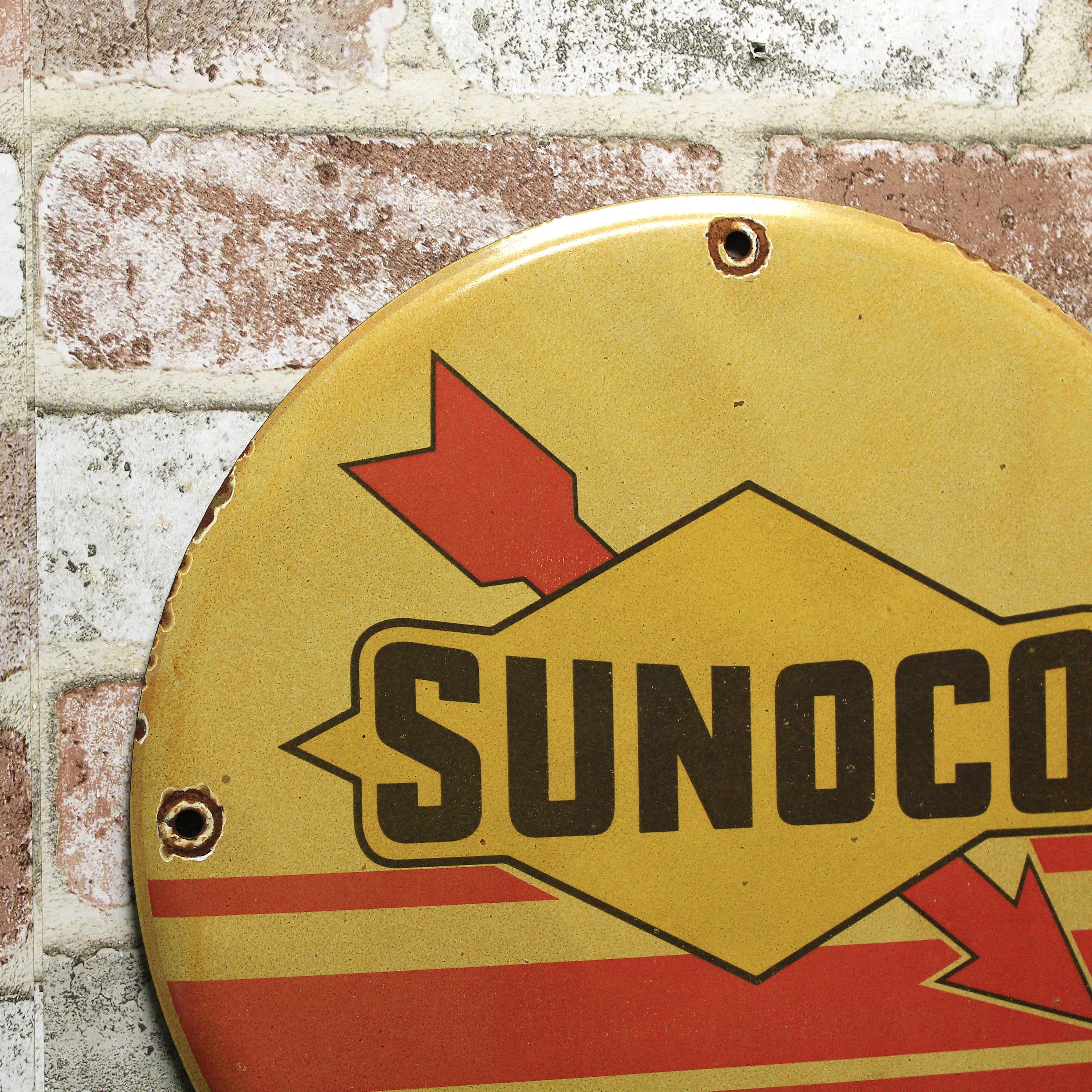 Sunoco Racing Gasoline Vintage Porcelain Enamel Sign (12in)