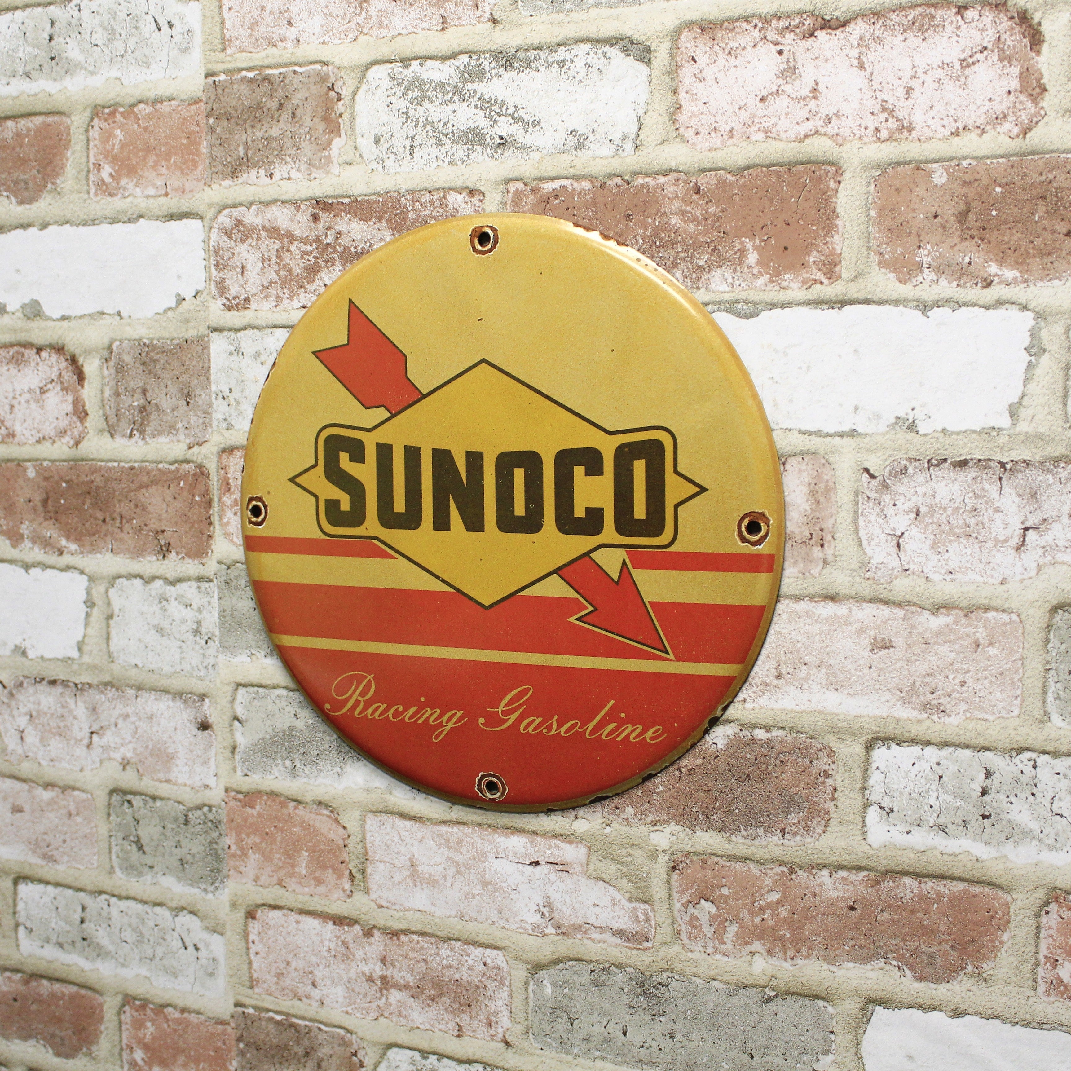 Sunoco Racing Gasoline Vintage Porcelain Enamel Sign (12in)