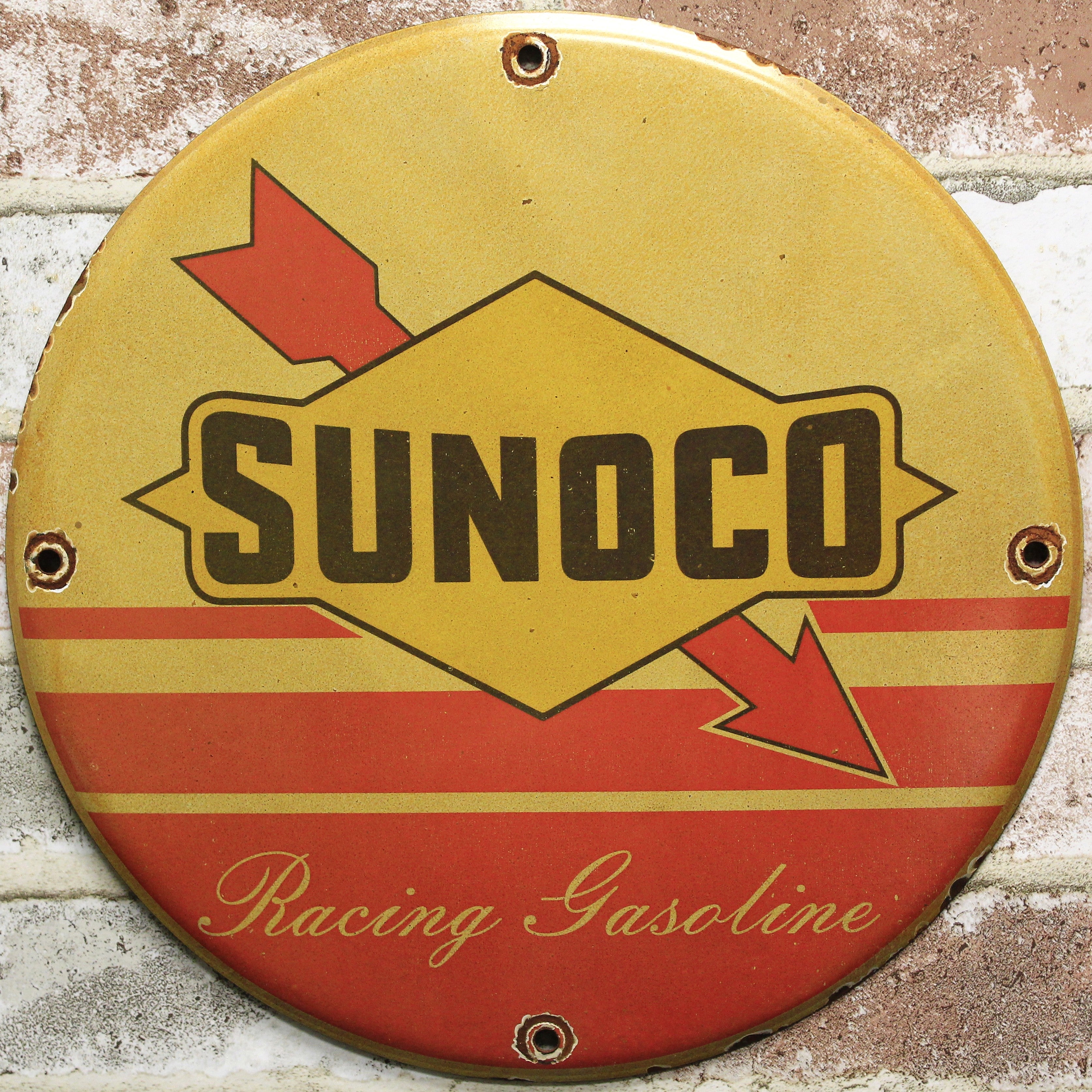 Sunoco Racing Gasoline Vintage Porcelain Enamel Sign (12in)
