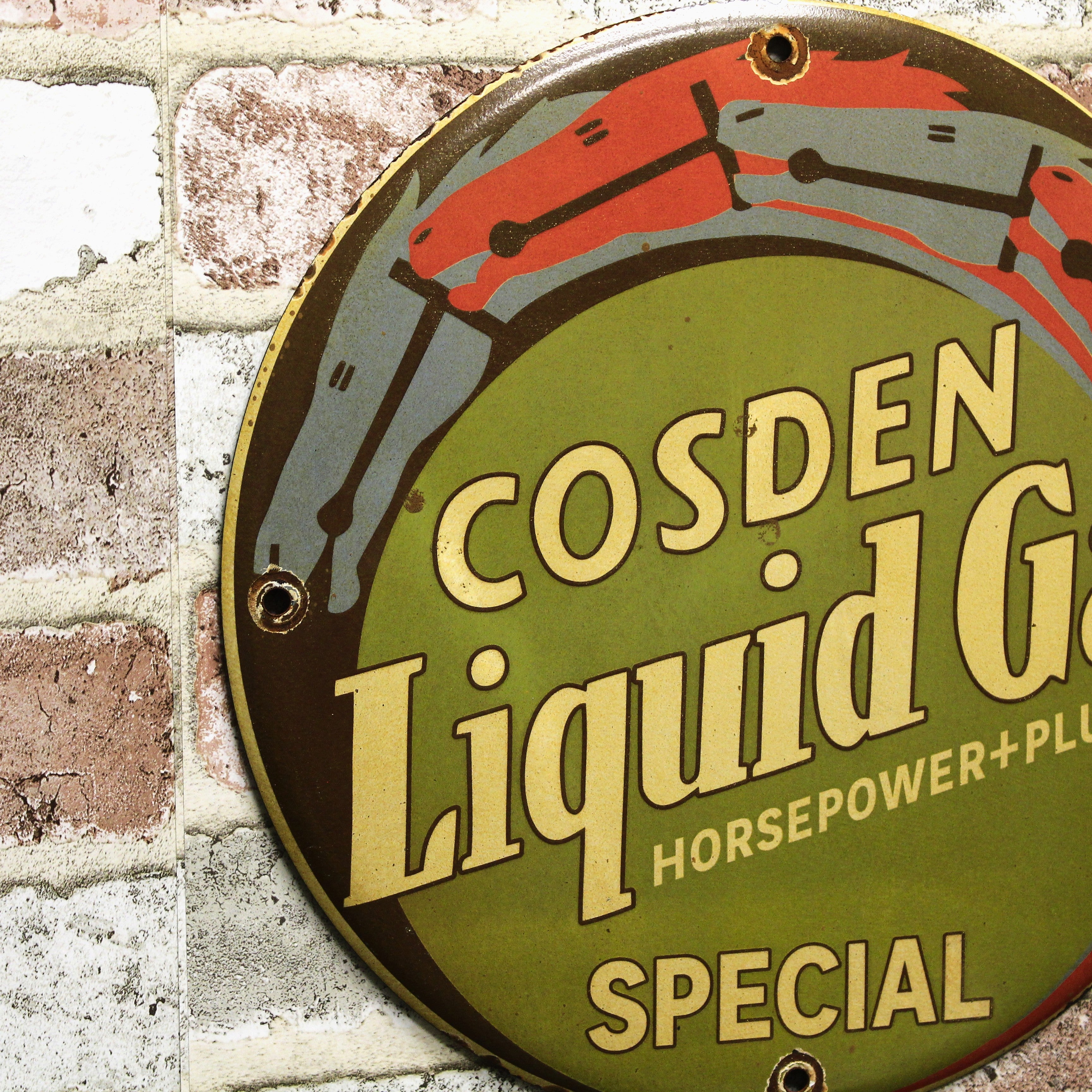 Cosden Liquid Gas Special Porcelain Enamel Sign (12in)