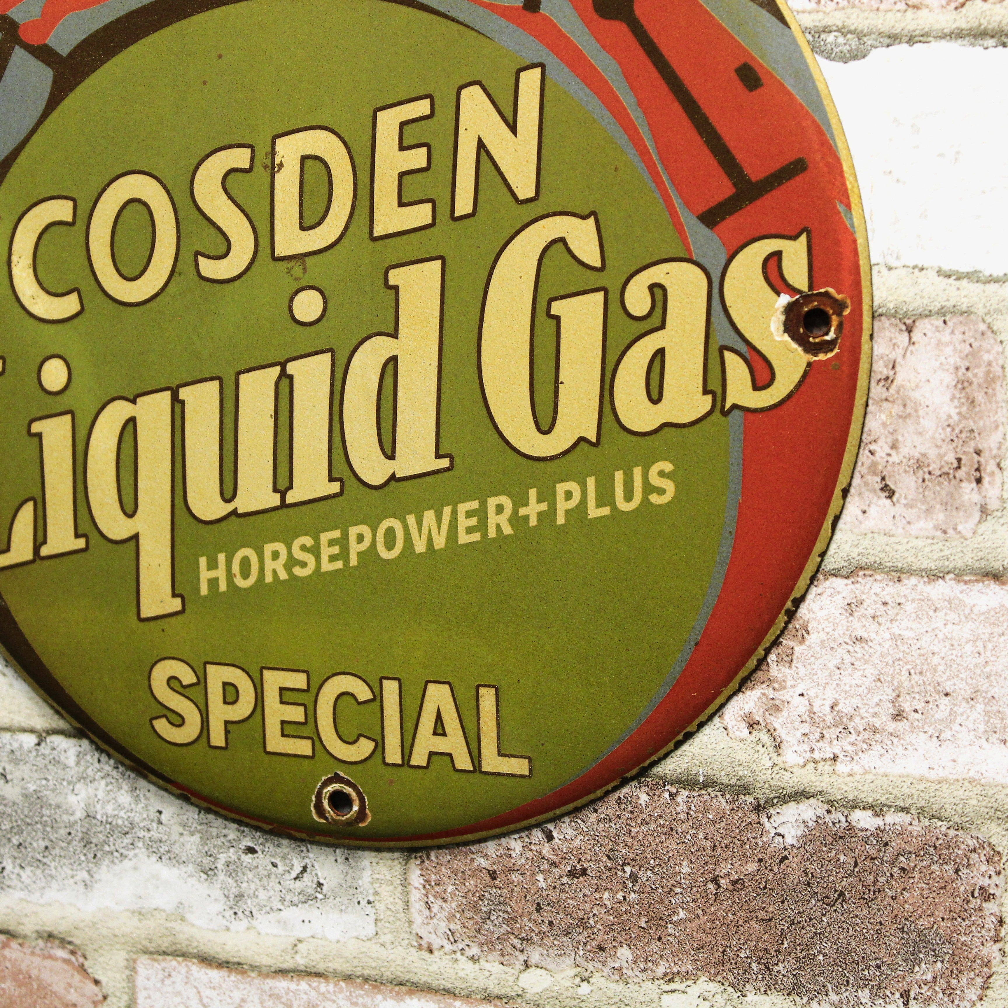 Cosden Liquid Gas Special Porcelain Enamel Sign (12in)
