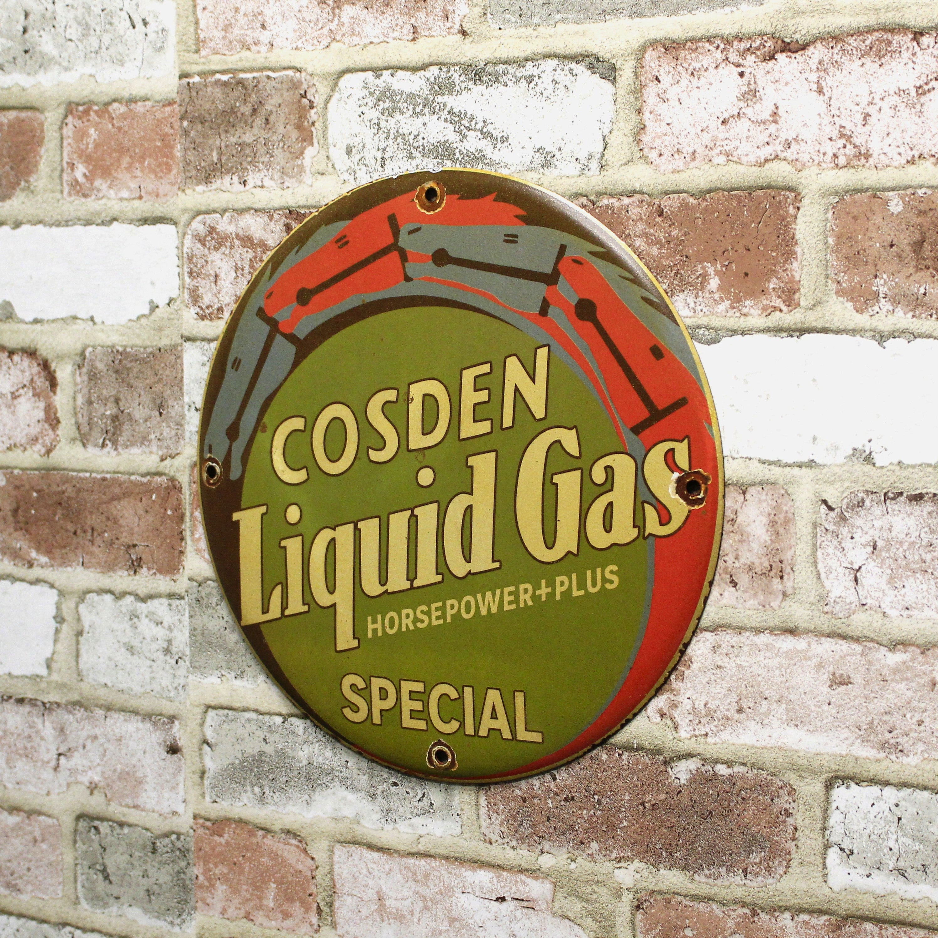 Cosden Liquid Gas Special Porcelain Enamel Sign (12in)