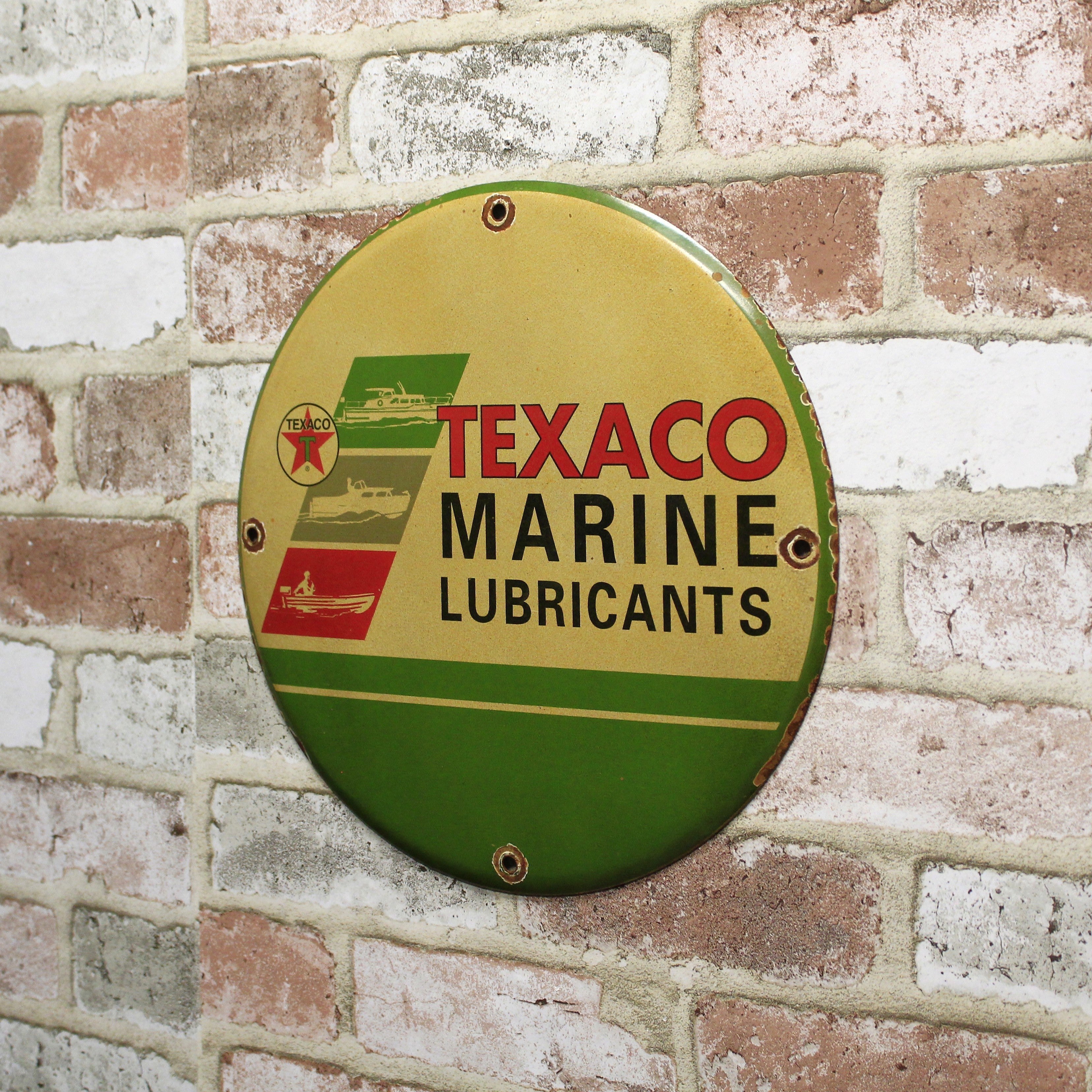 Texaco Marine Lubricants Vintage Porcelain Enamel Sign (12in)